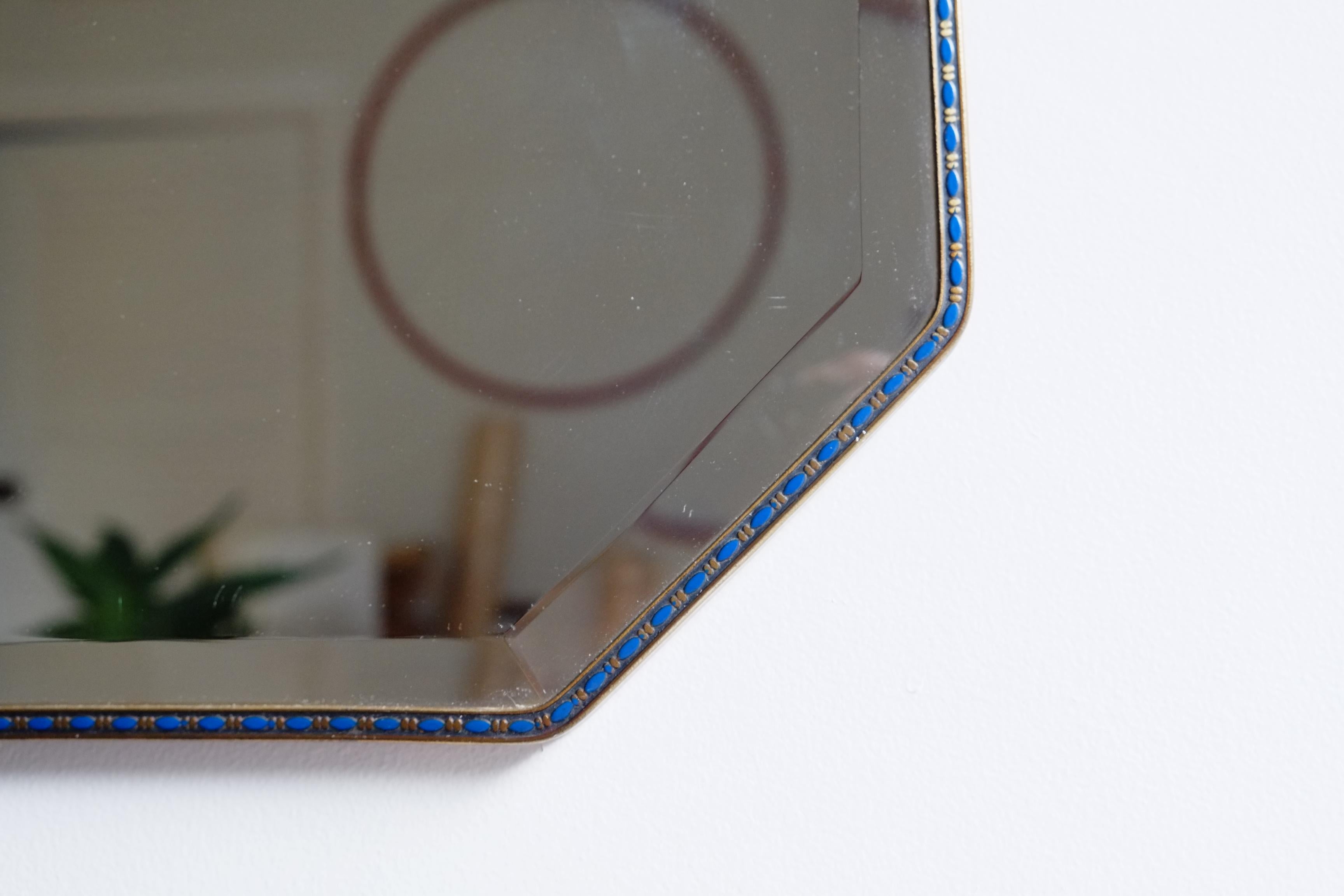 Specchio Art Nouveau in ottone e smalto blu In condizioni buone in vendita a Leicester, GB