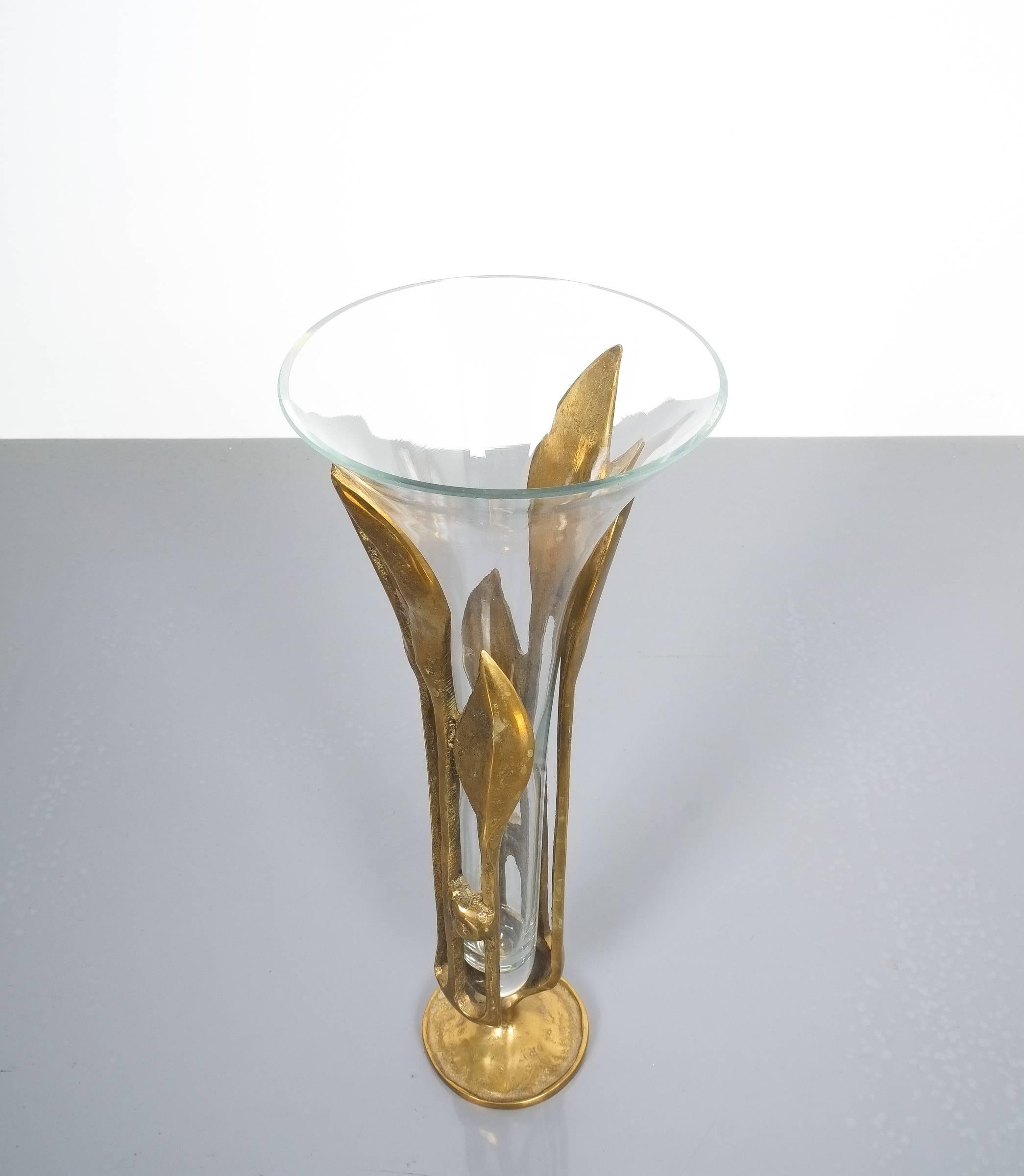 Austrian Art Nouveau Brass and Glass Vase, Austria, circa 1910