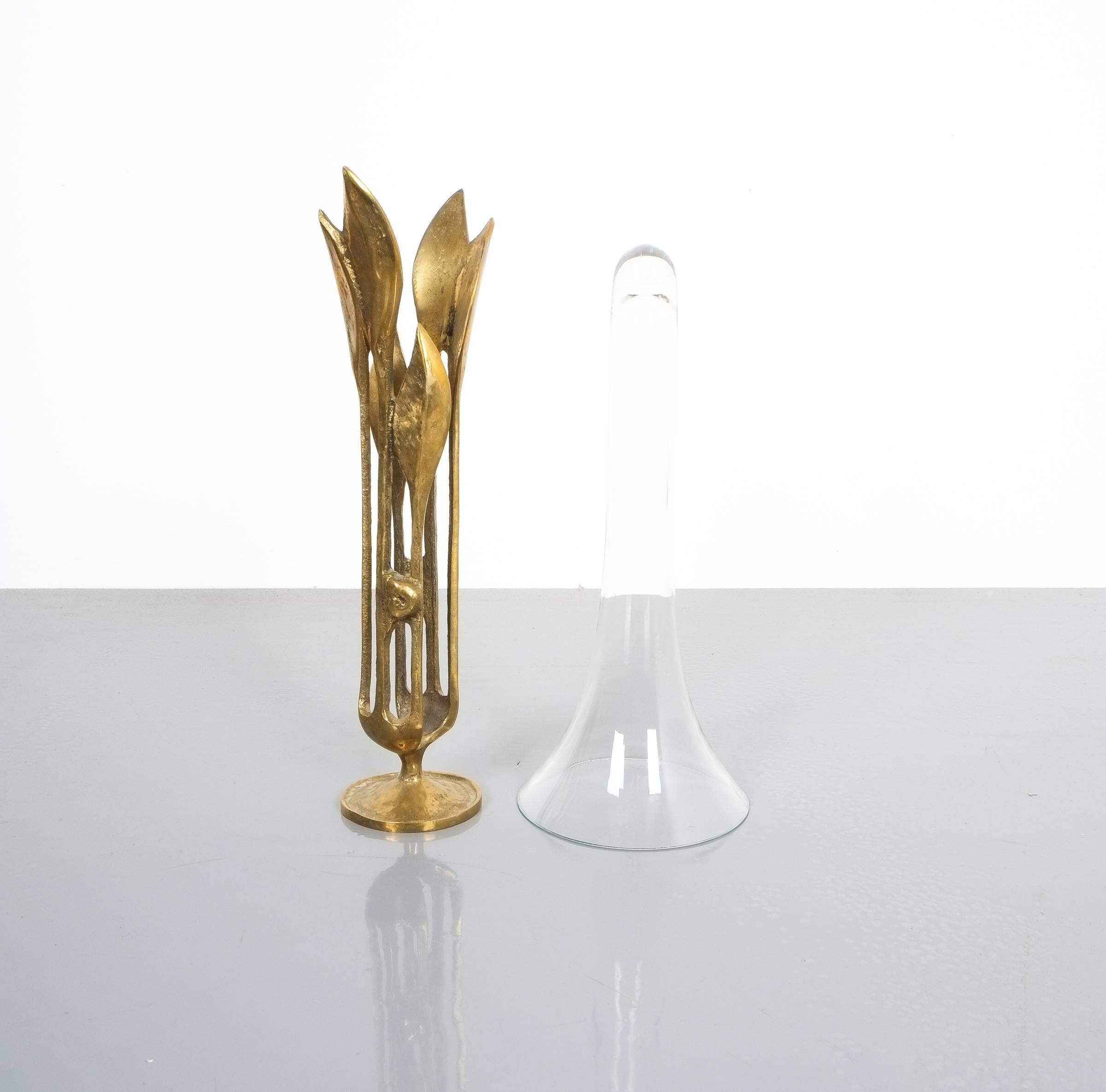 Art Nouveau Brass and Glass Vase, Austria, circa 1910 In Good Condition In Vienna, AT