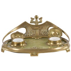 Antique Art Nouveau Brass and Marble Desk Set after Herman Eichberg