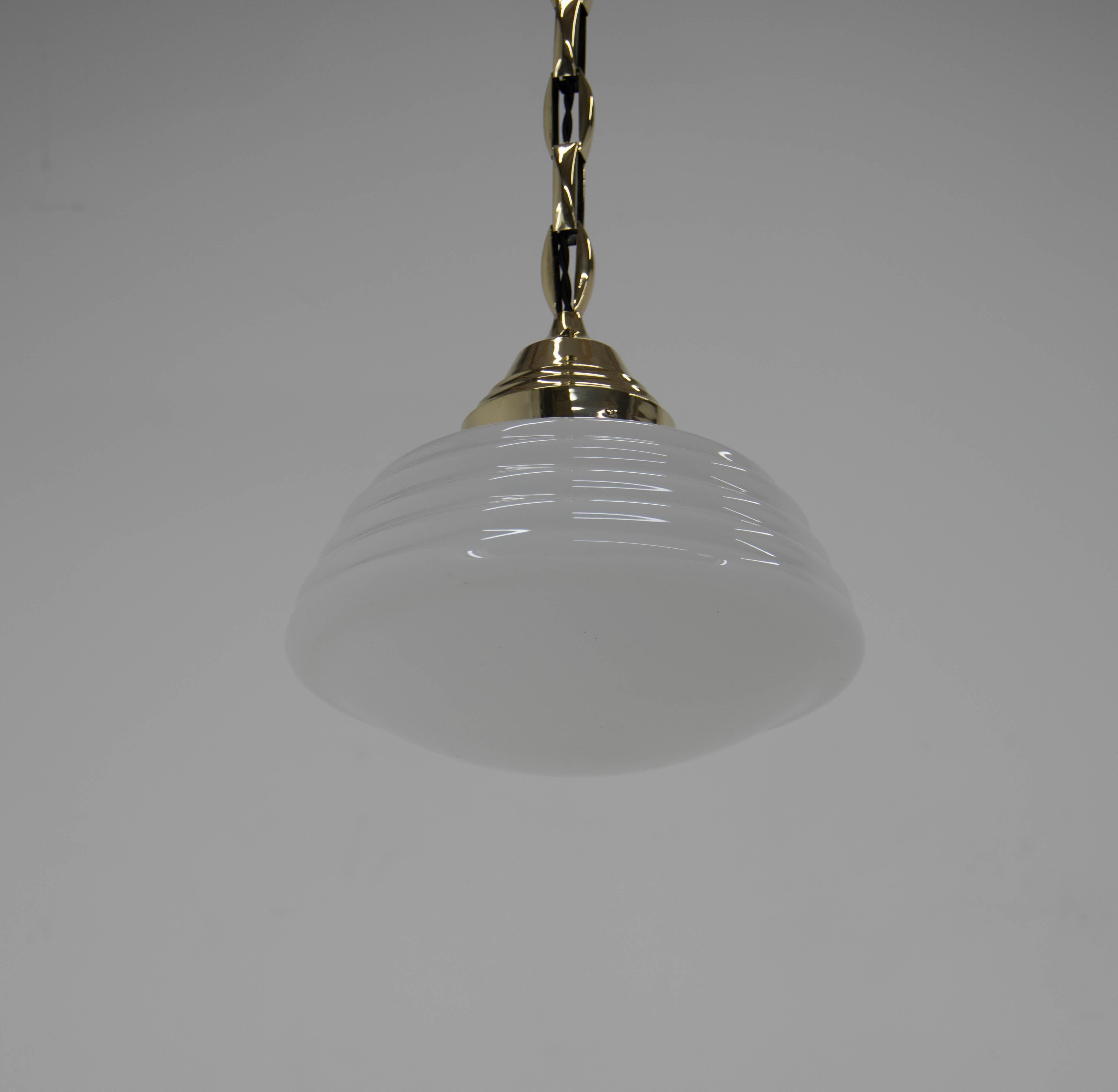 Art Nouveau Brass and Opaline Glass Pendant, 1920s For Sale 2
