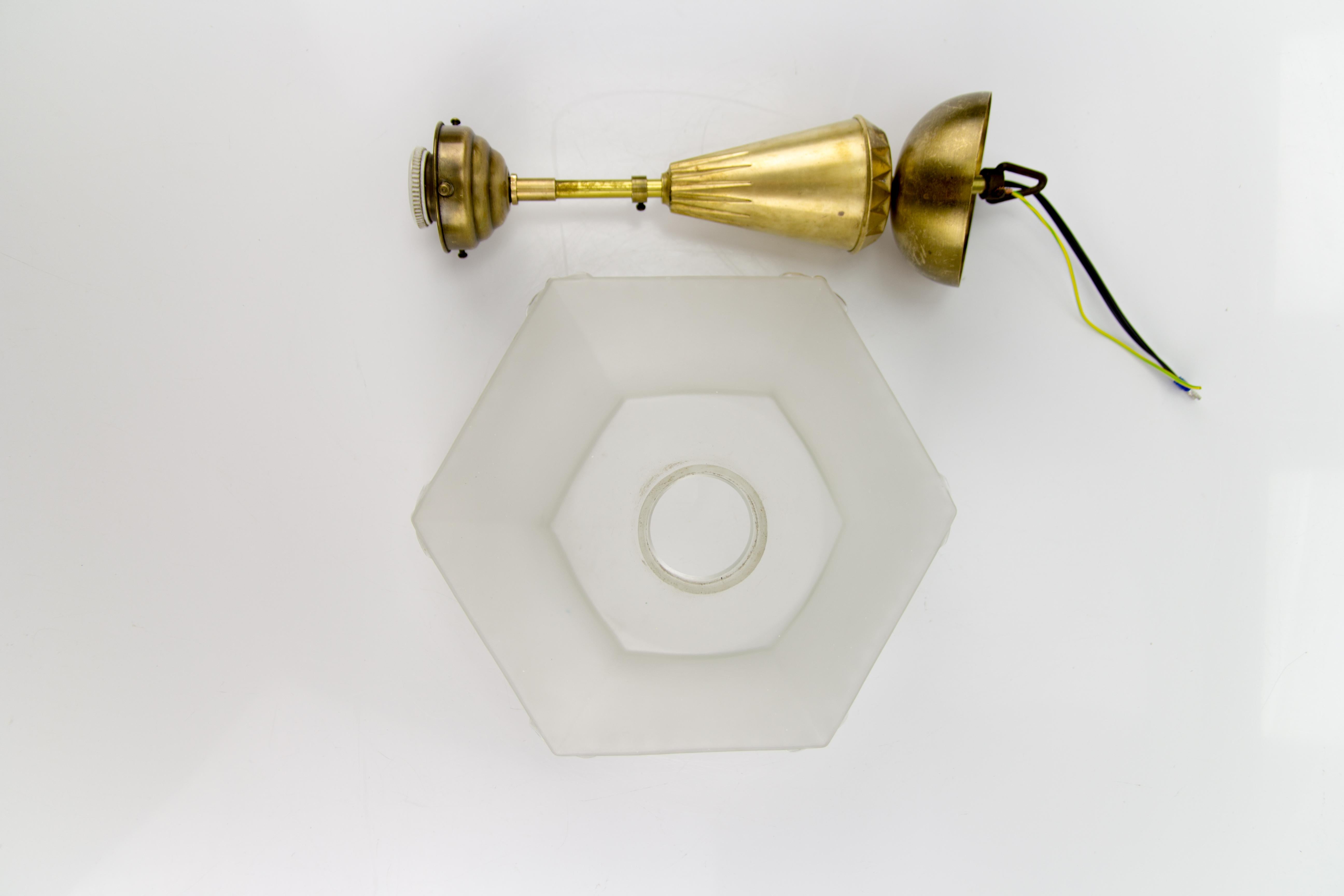 Art Nouveau Brass and White Frosted Glass Pendant Light, 1920s 5