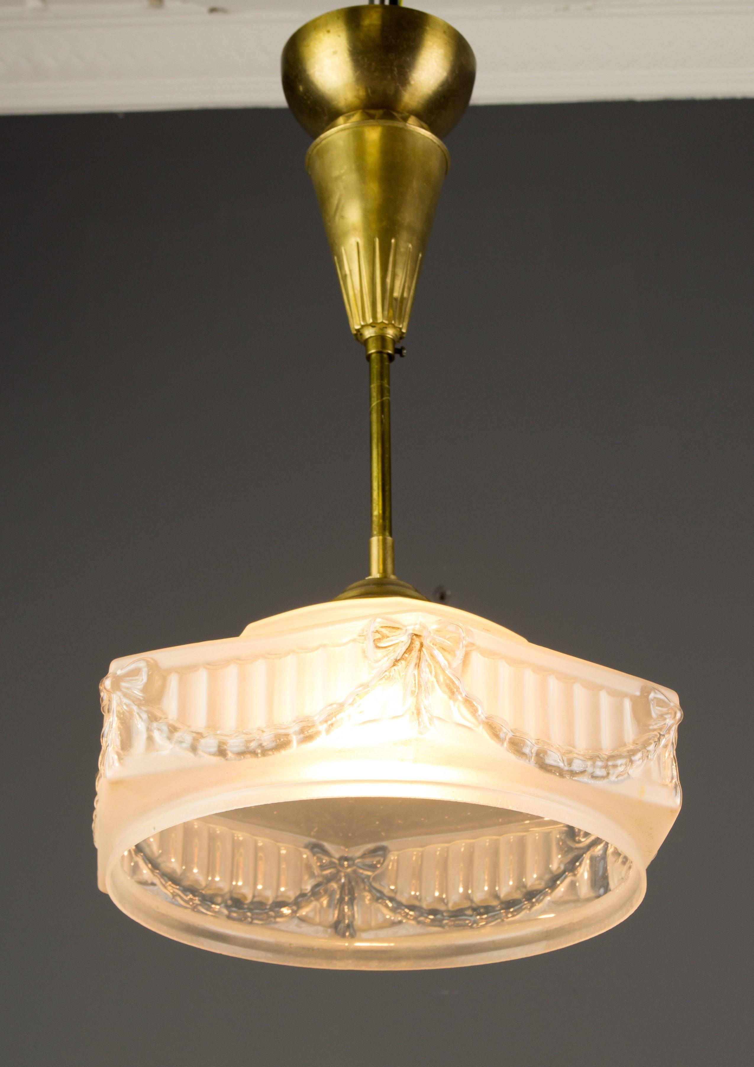 Art Nouveau Brass and White Frosted Glass Pendant Light, 1920s 8