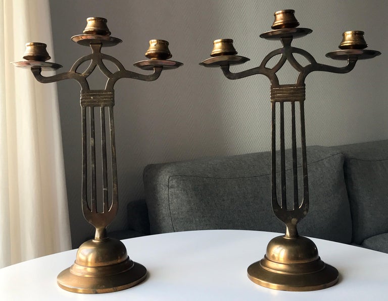 Art Nouveau Brass Candelabras For Sale at 1stDibs
