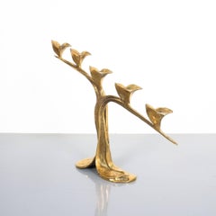 Art Nouveau Brass Candlestick Holder Candelabra, Austria, circa 1910