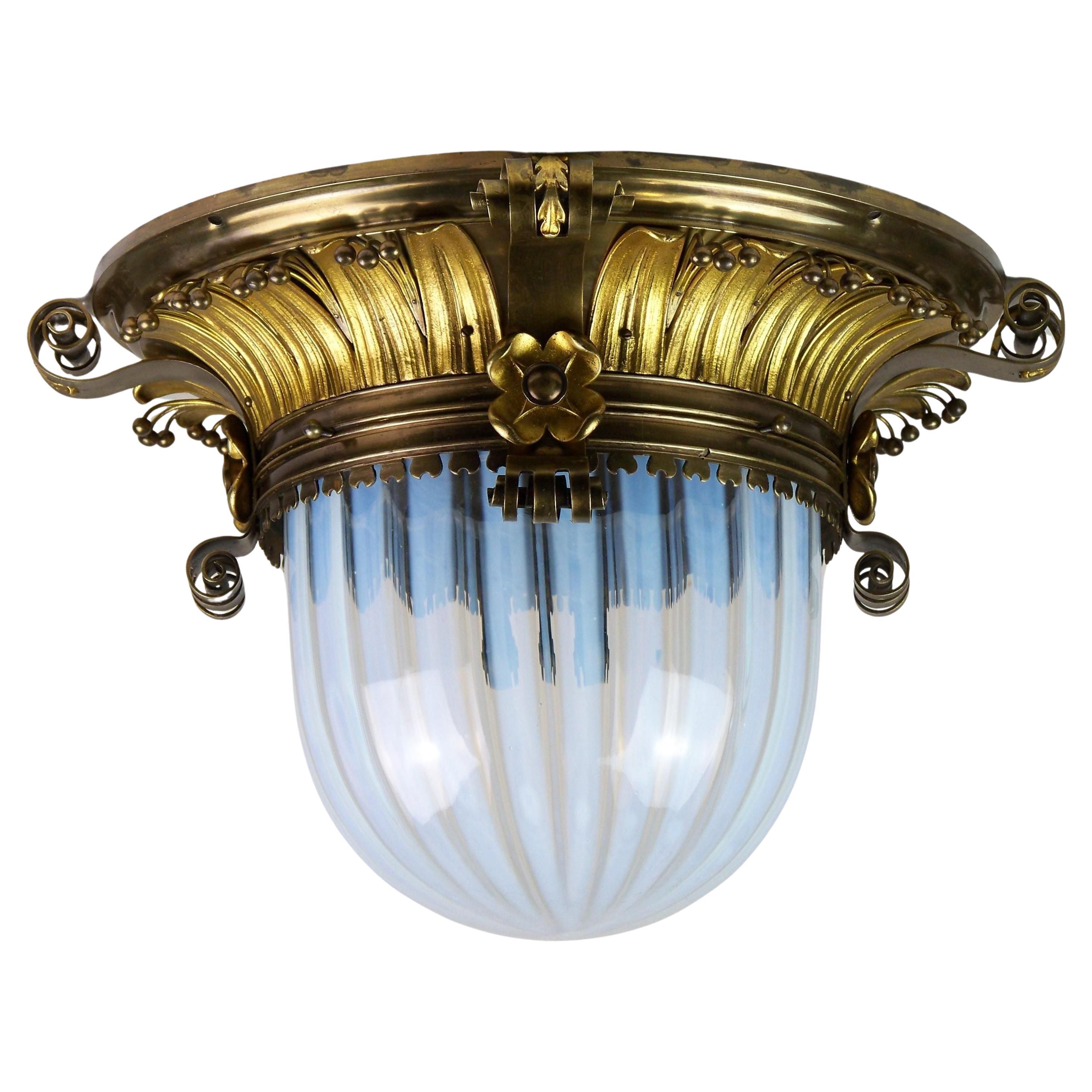 Lampada da soffitto in ottone Art Nouveau, lampadario in vendita