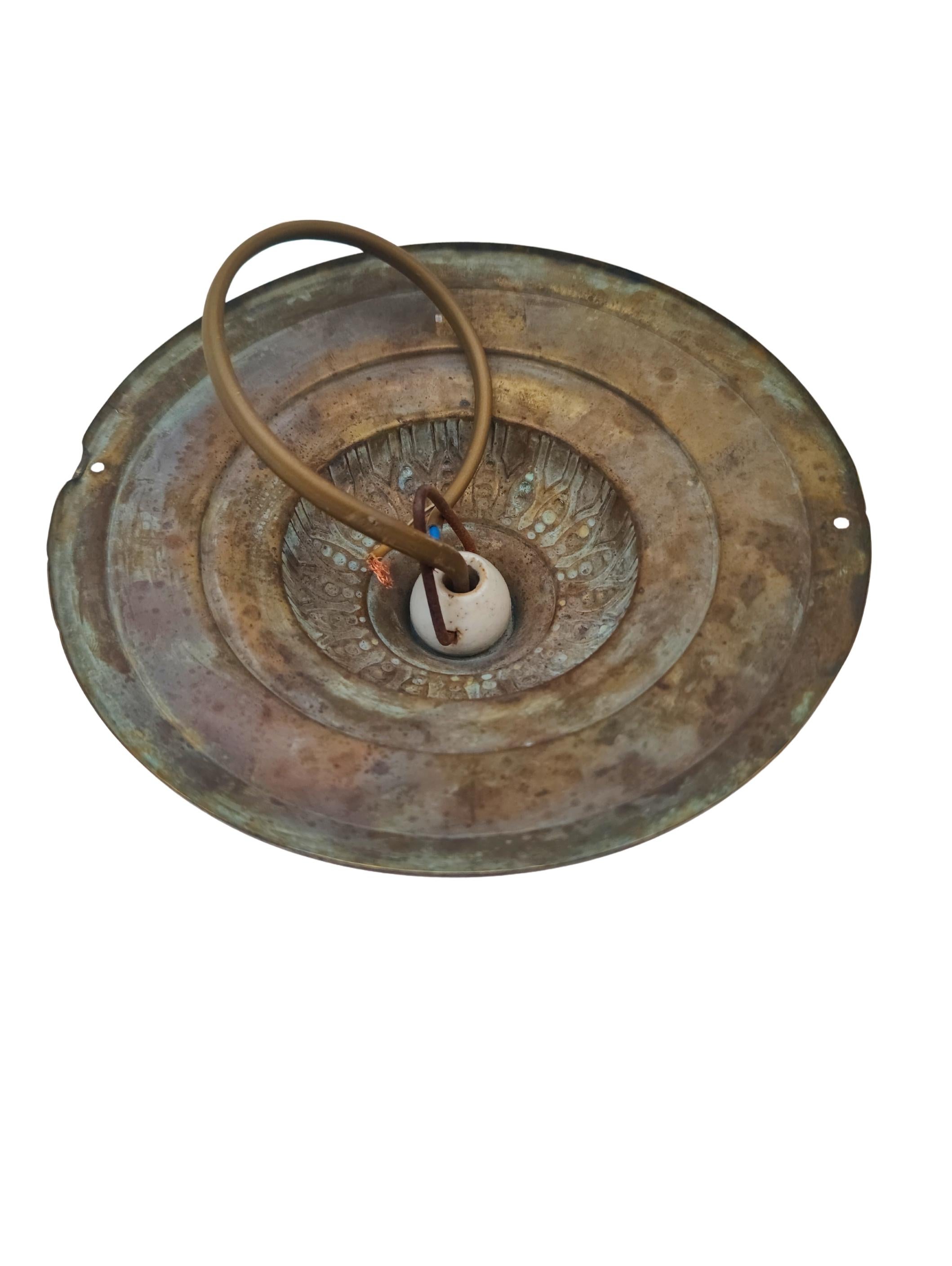 Art Nouveau Brass Ceiling Light with Frosted Glass Shade, circa 1900 In condizioni buone in vendita a Darmstadt, DE