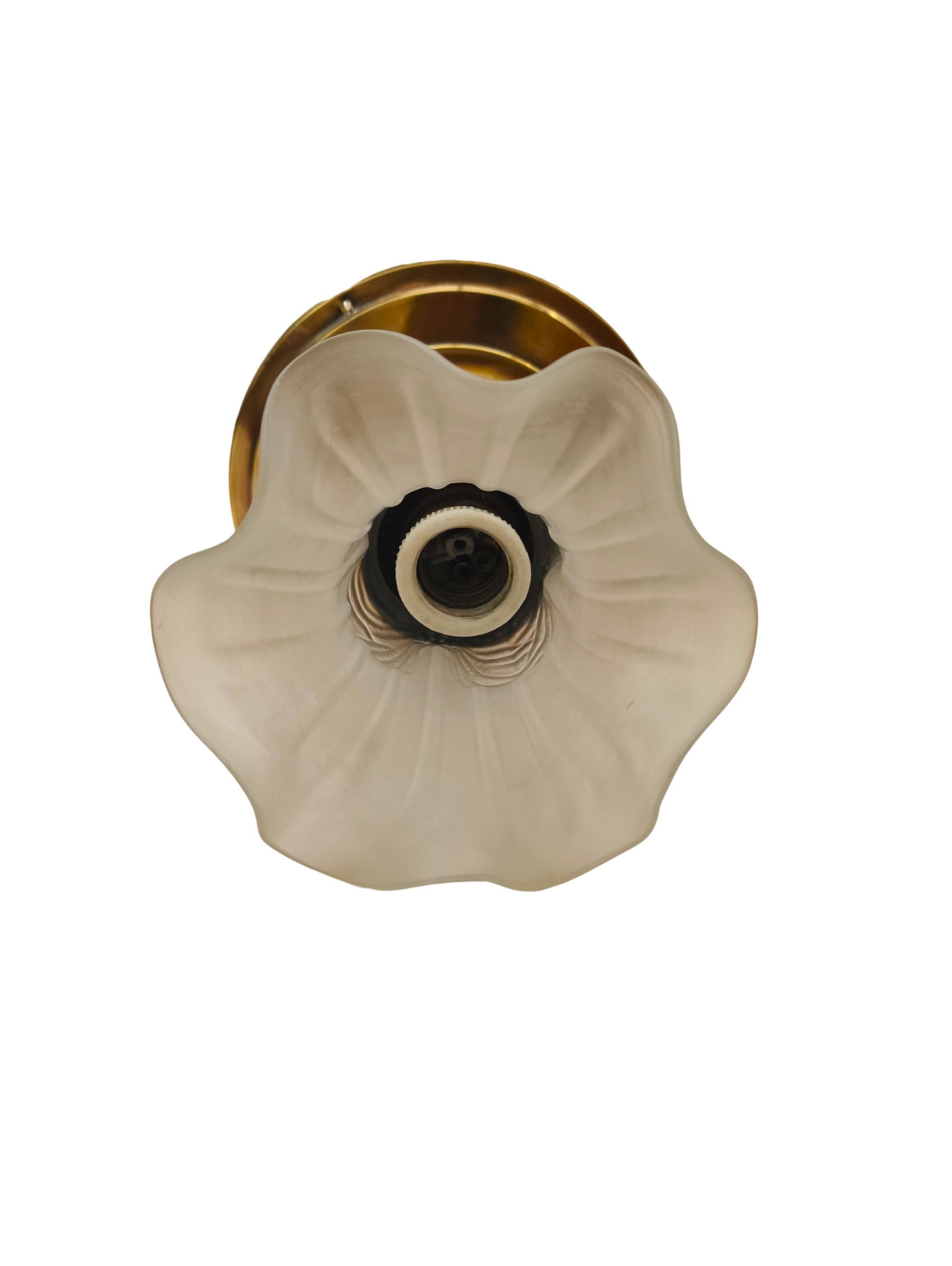 Art Nouveau Brass Ceiling Light with Frosted Glass Shade, circa 1900 in vendita 1