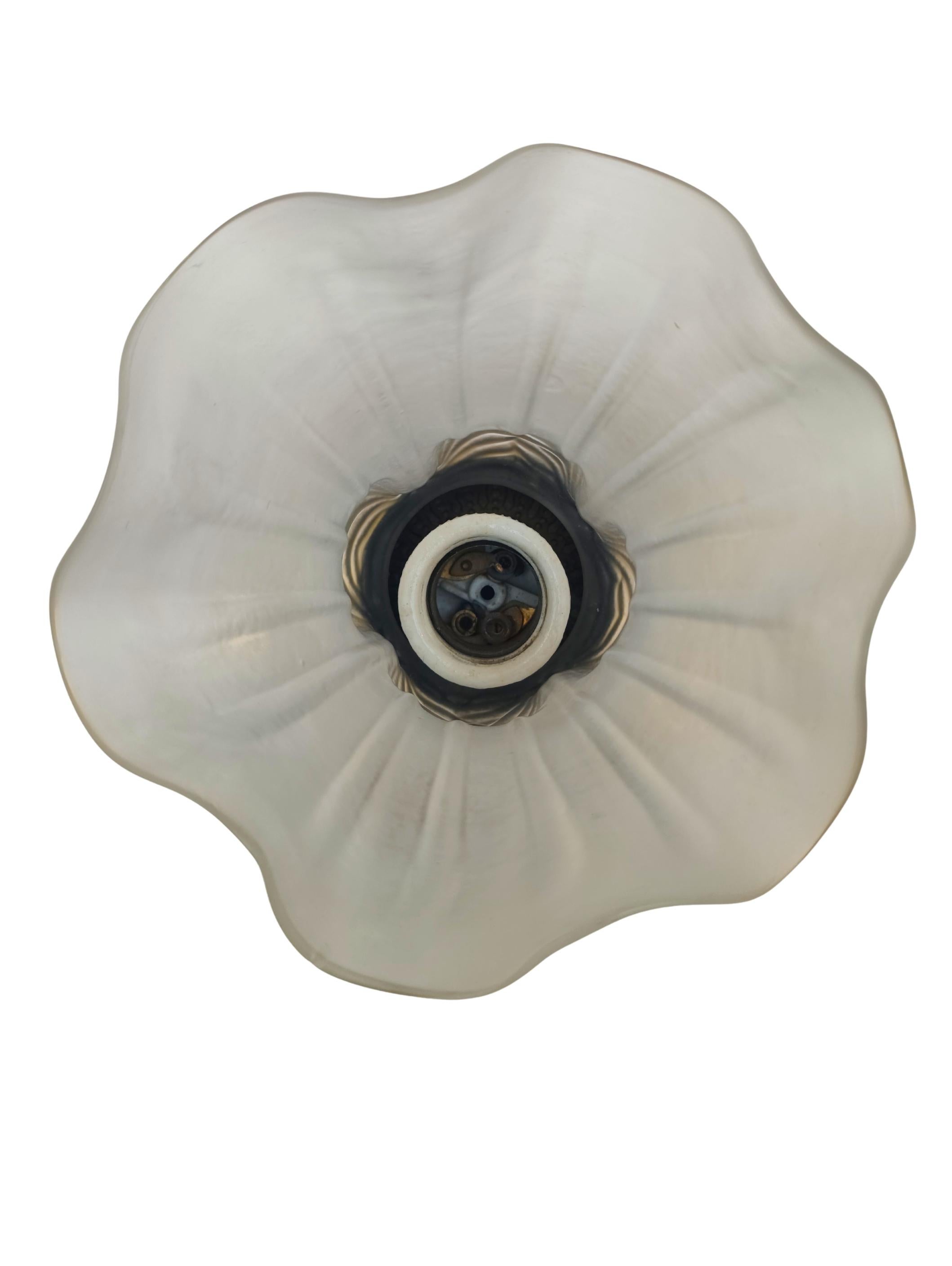 Art Nouveau Brass Ceiling Light with Frosted Glass Shade, circa 1900 in vendita 3