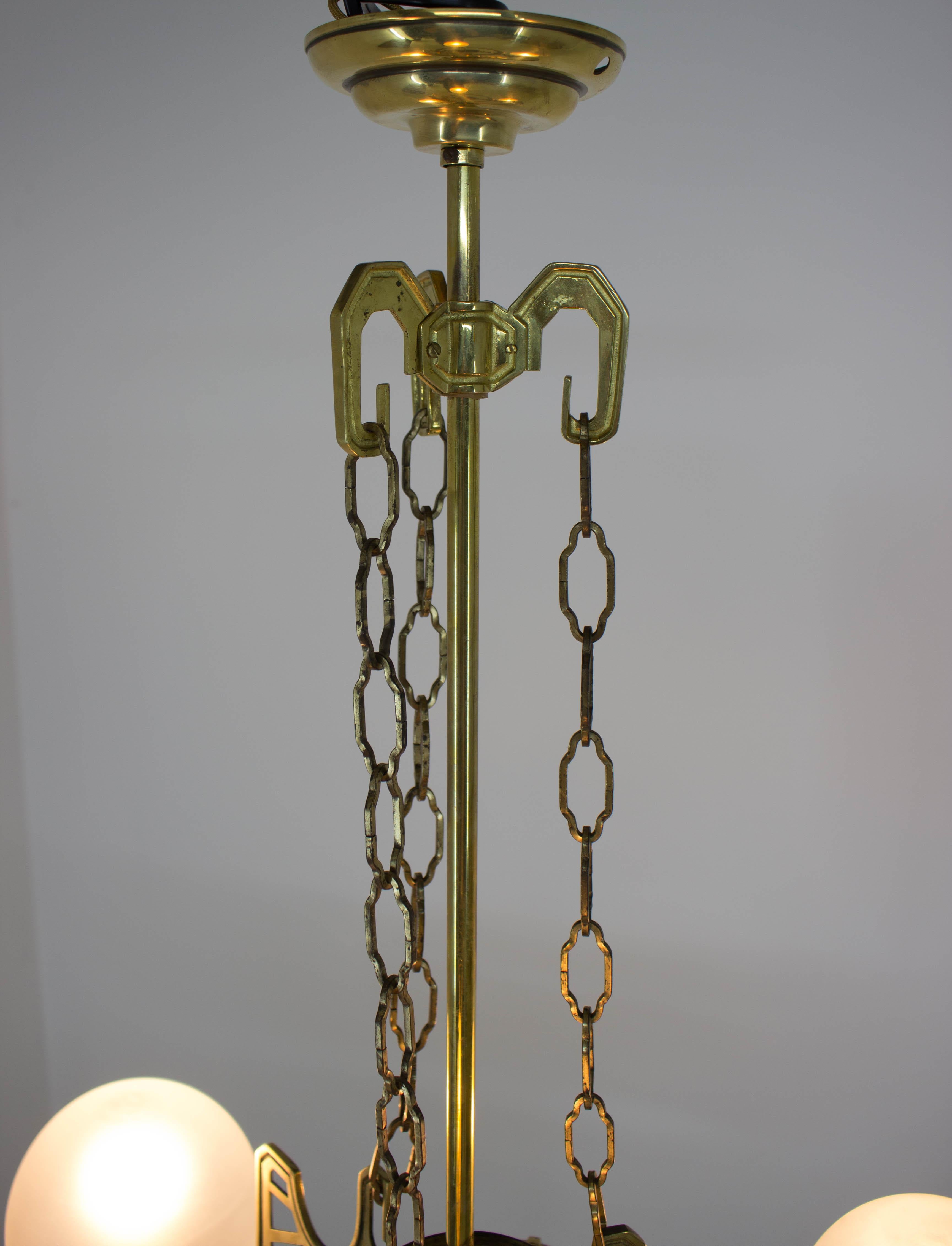 Art Nouveau Brass Chandelier, 1910s 3