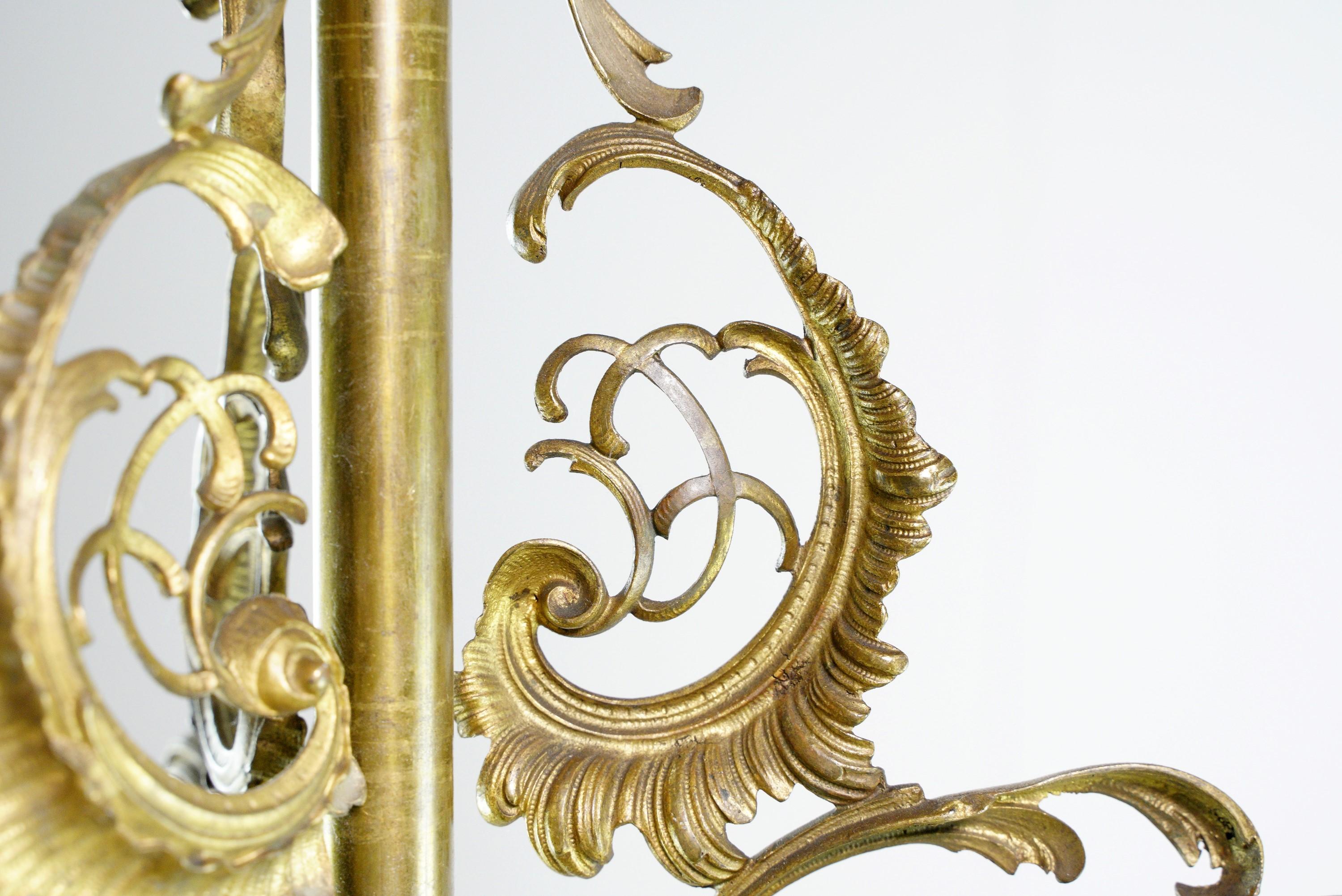 Art Nouveau Brass Chandelier 3 Arm Ruffled Glass Shades 10