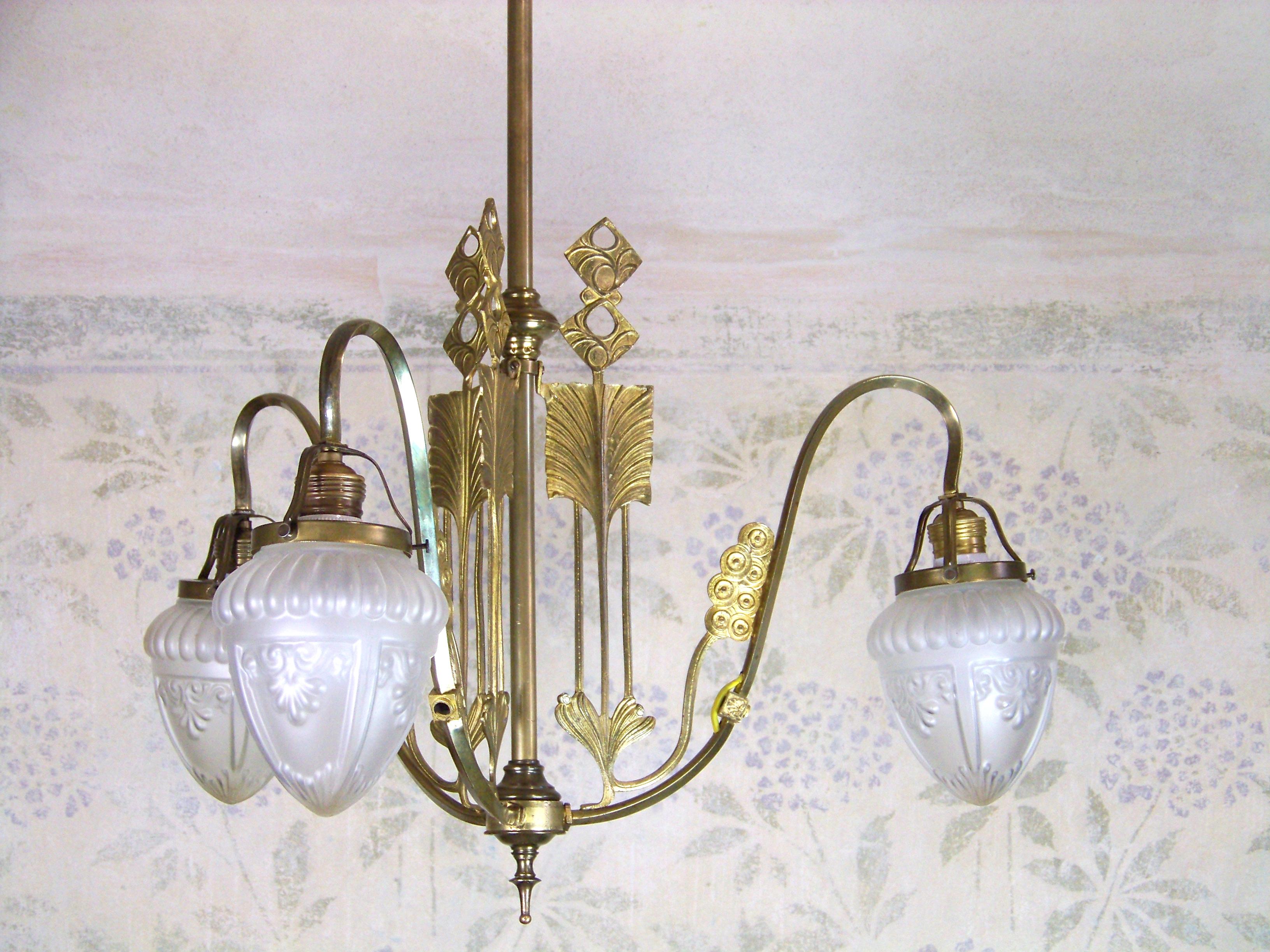 Austrian Art Nouveau brass chandelier