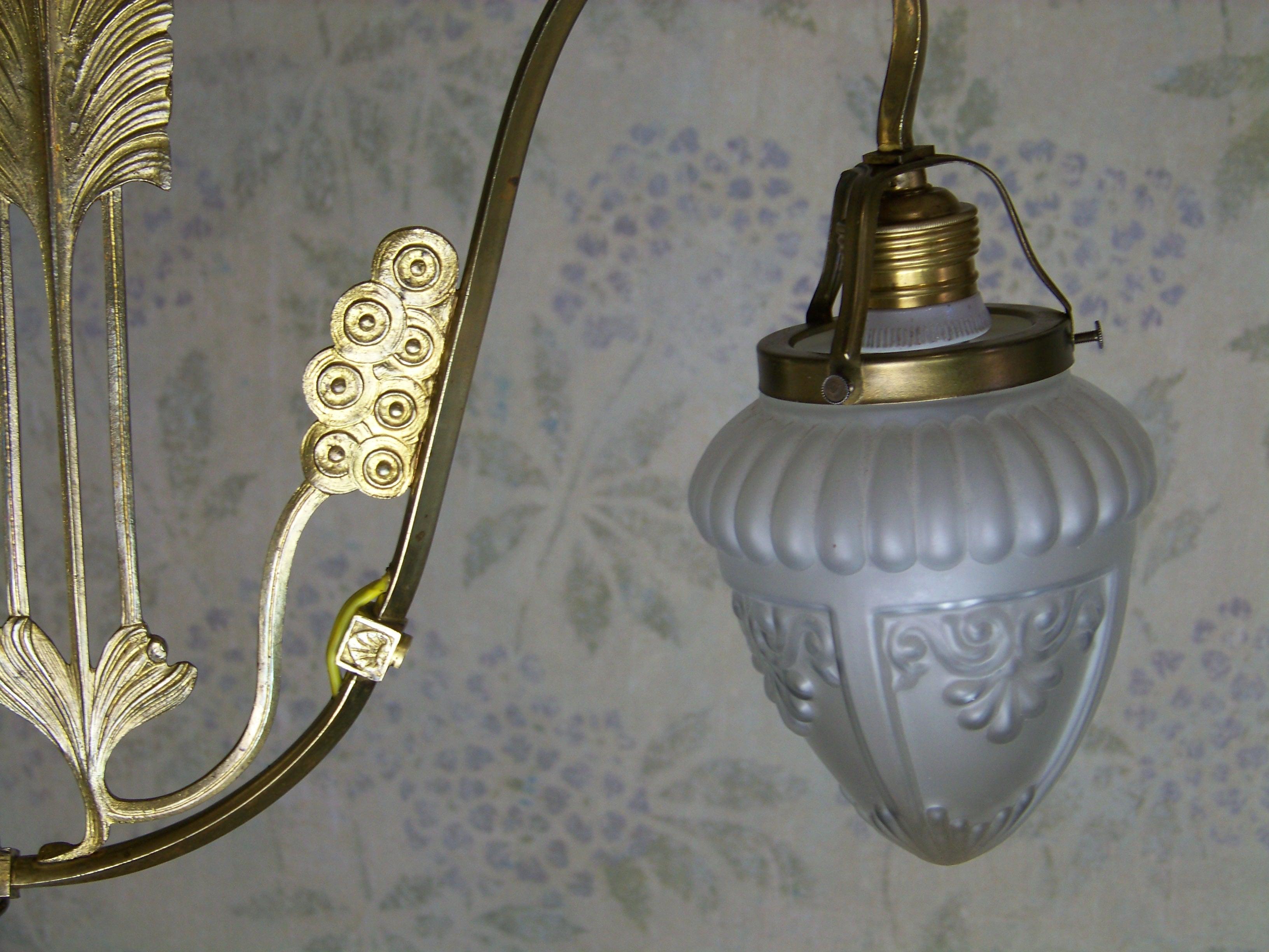 Art Nouveau brass chandelier In Good Condition In Praha, CZ