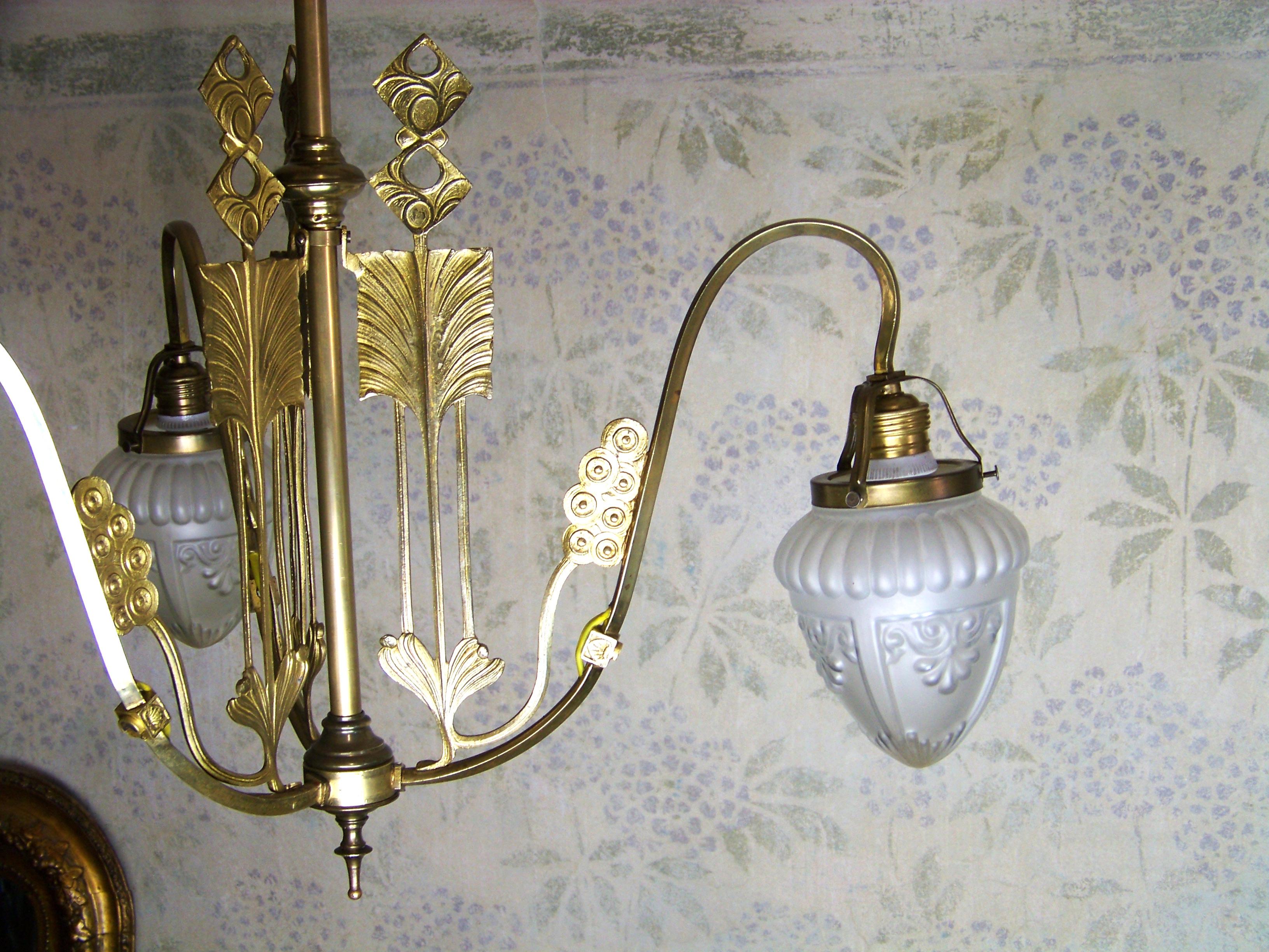 20th Century Art Nouveau brass chandelier