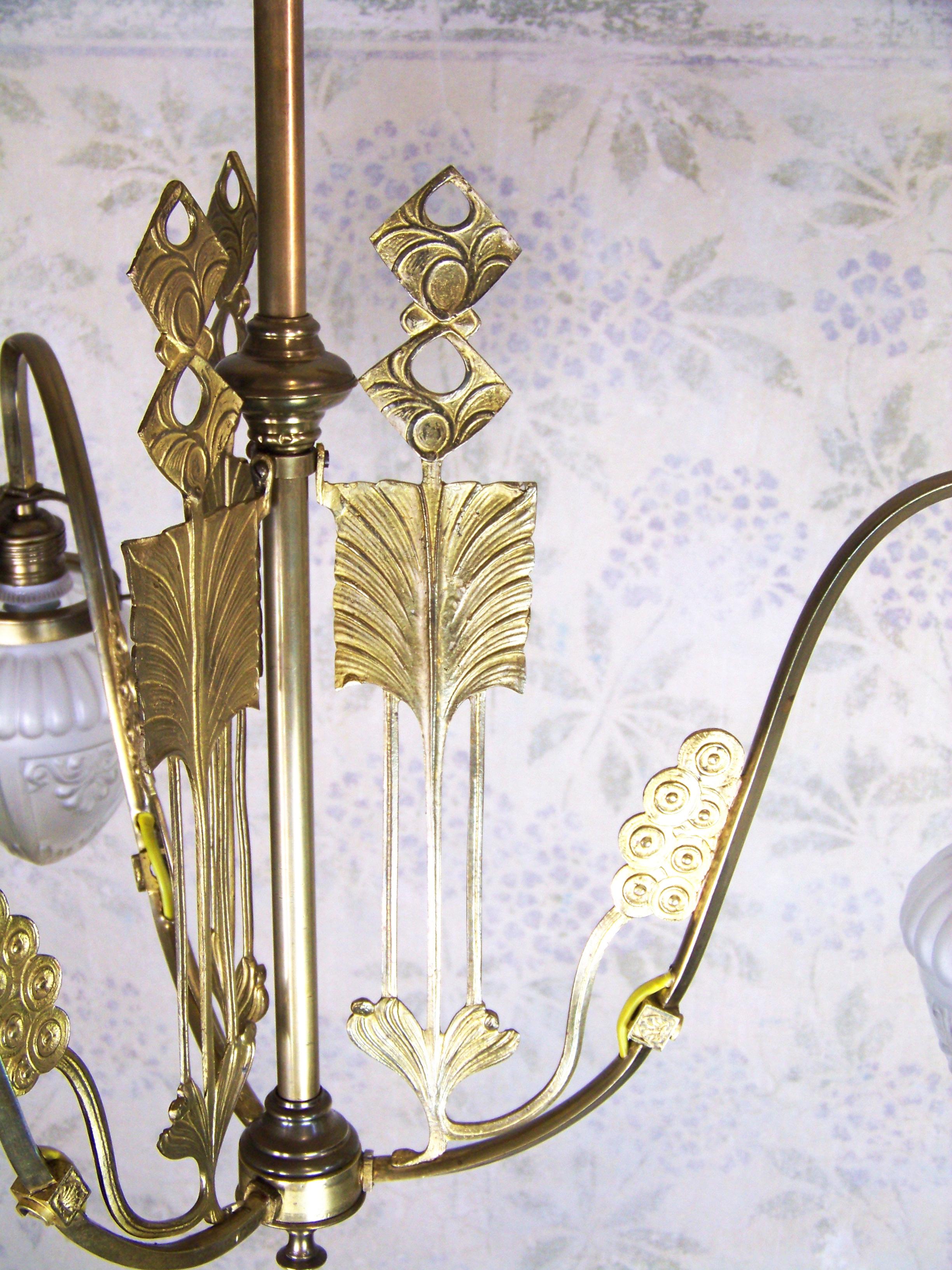 Copper Art Nouveau brass chandelier