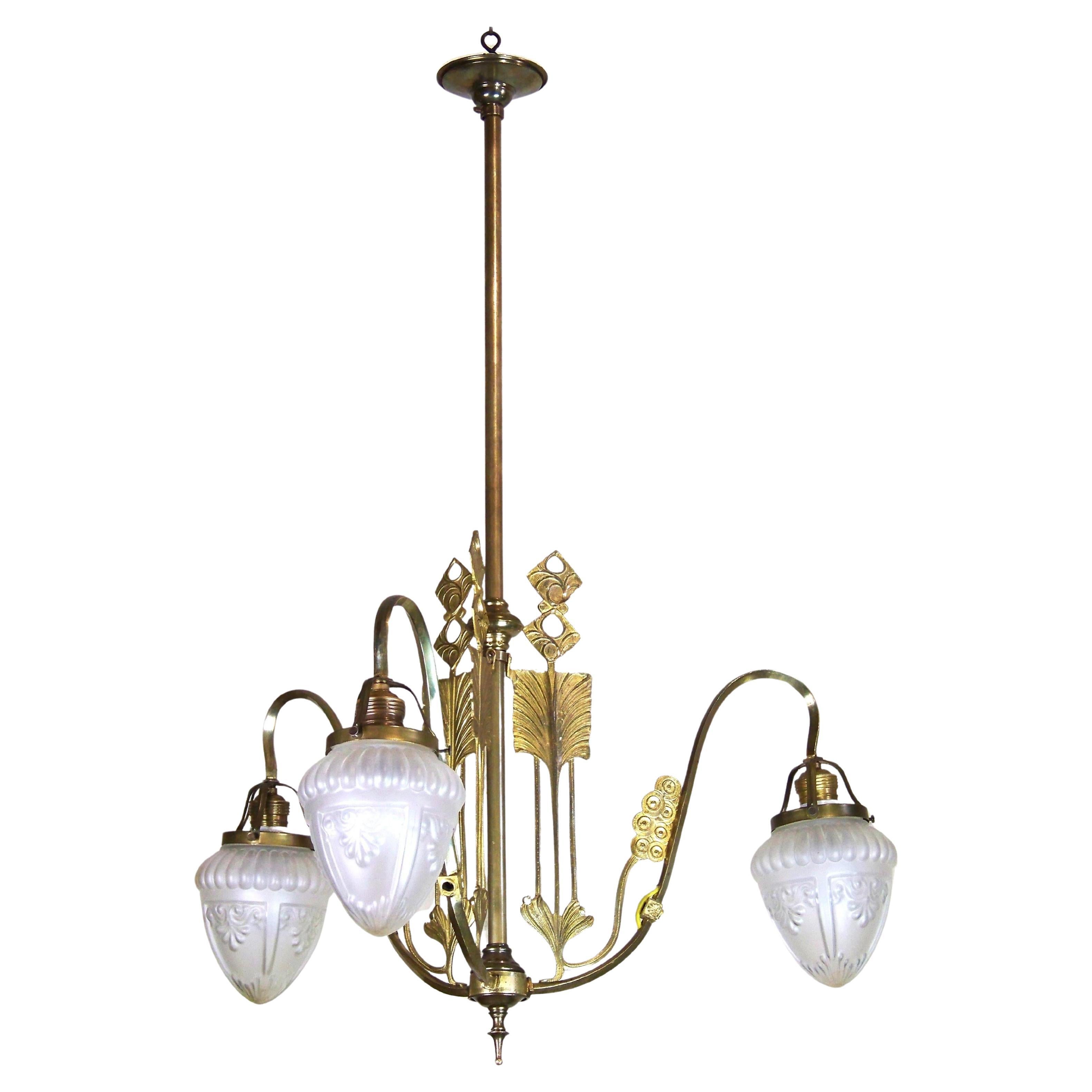 Art Nouveau brass chandelier