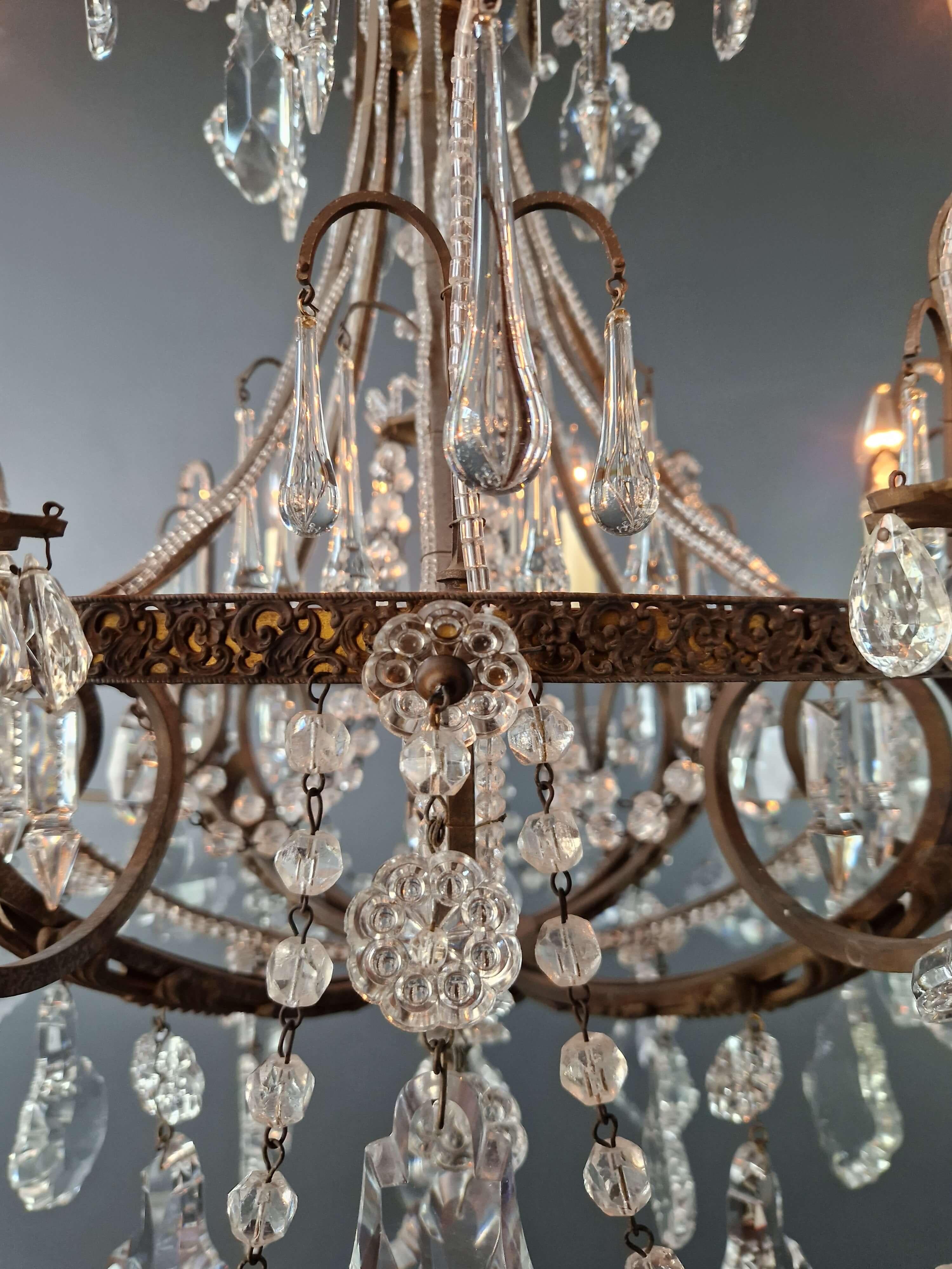 Art Nouveau Brass Chandelier Lustre Ceiling Lamp Rarity Antique For Sale 8