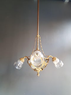 Art Nouveau Brass Chandelier Lustre Ceiling Lamp Rarity Antique