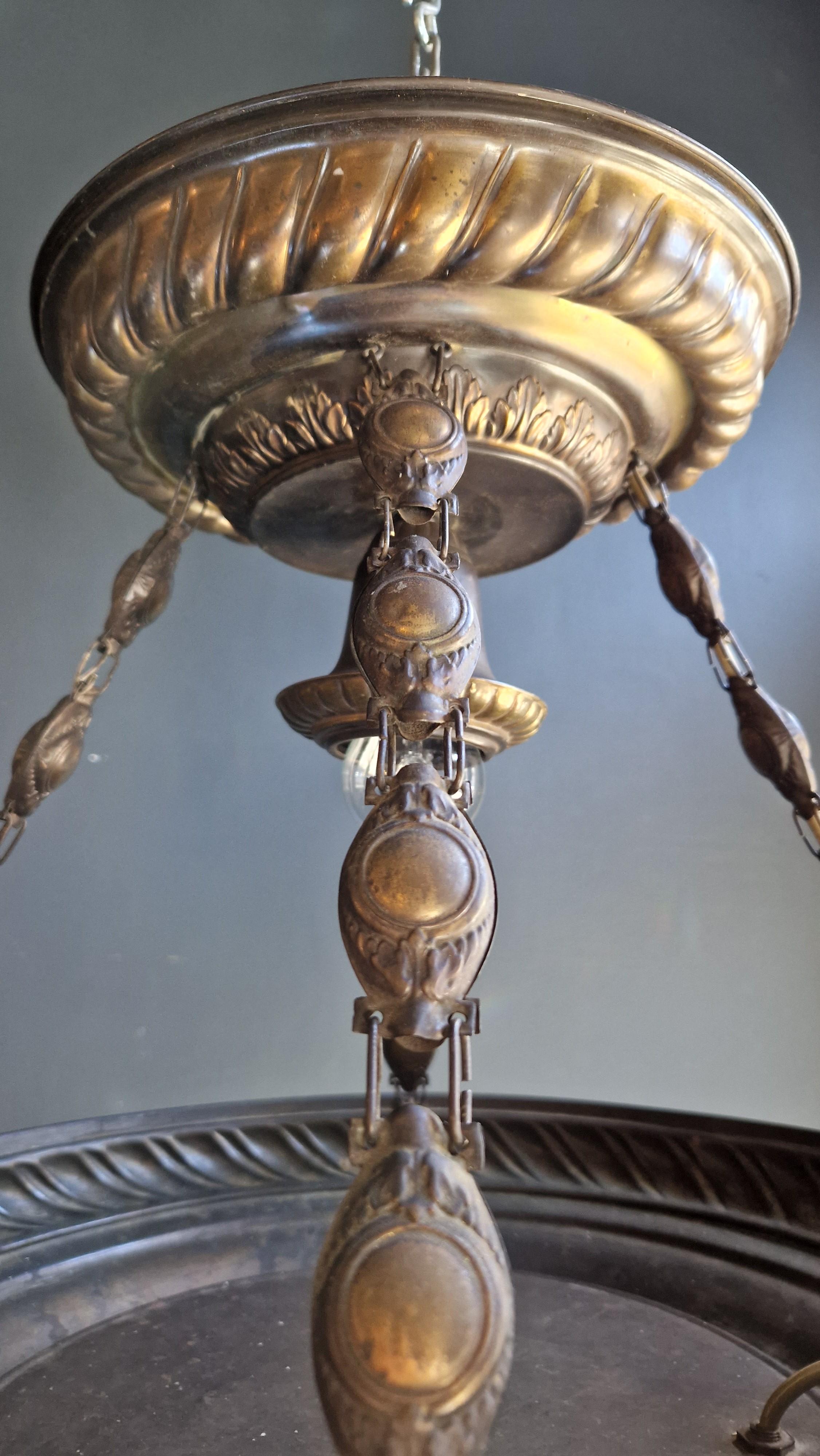 European Art Nouveau Brass Chandelier Lustre Ceiling Lamp Rarity Antique For Sale