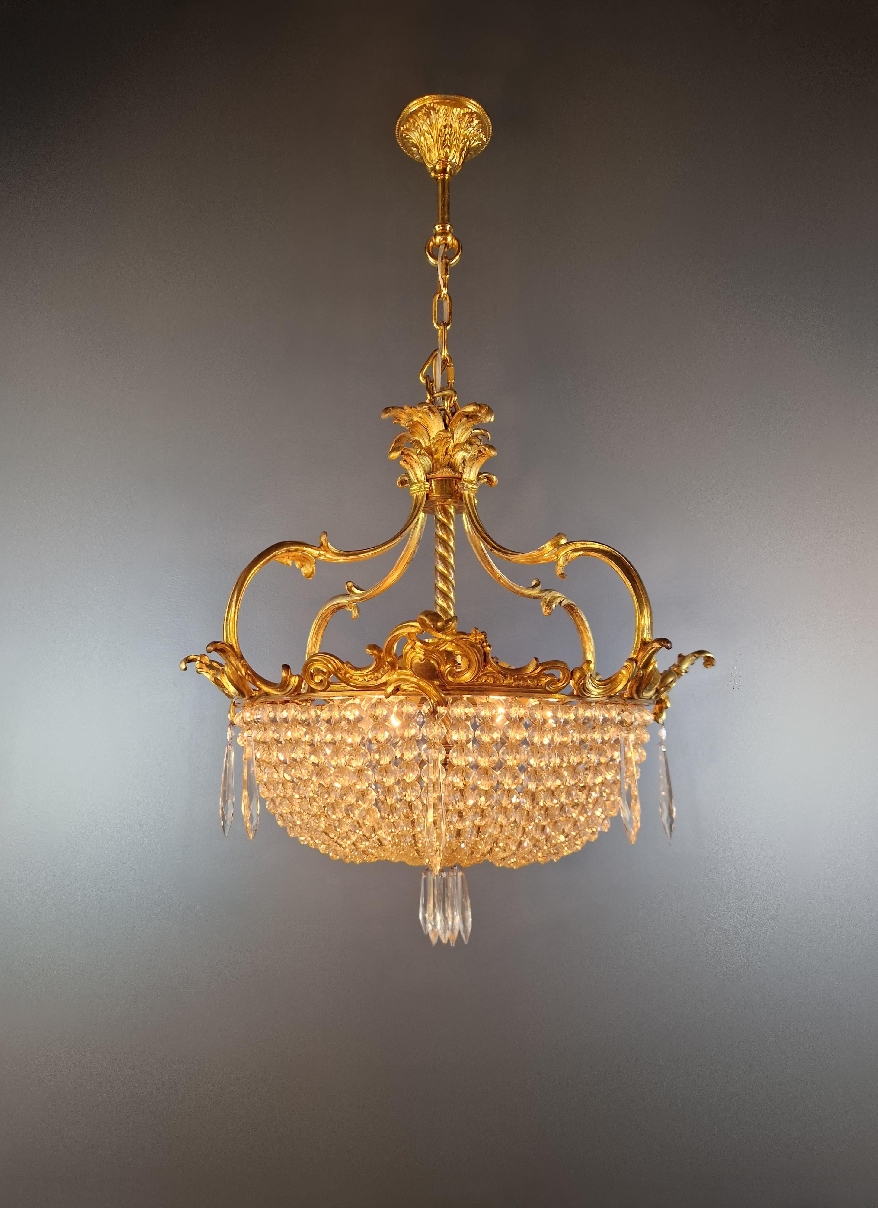 Art Nouveau Messing Kronleuchter Lüster Deckenlampe Rarität Antike (Art déco)