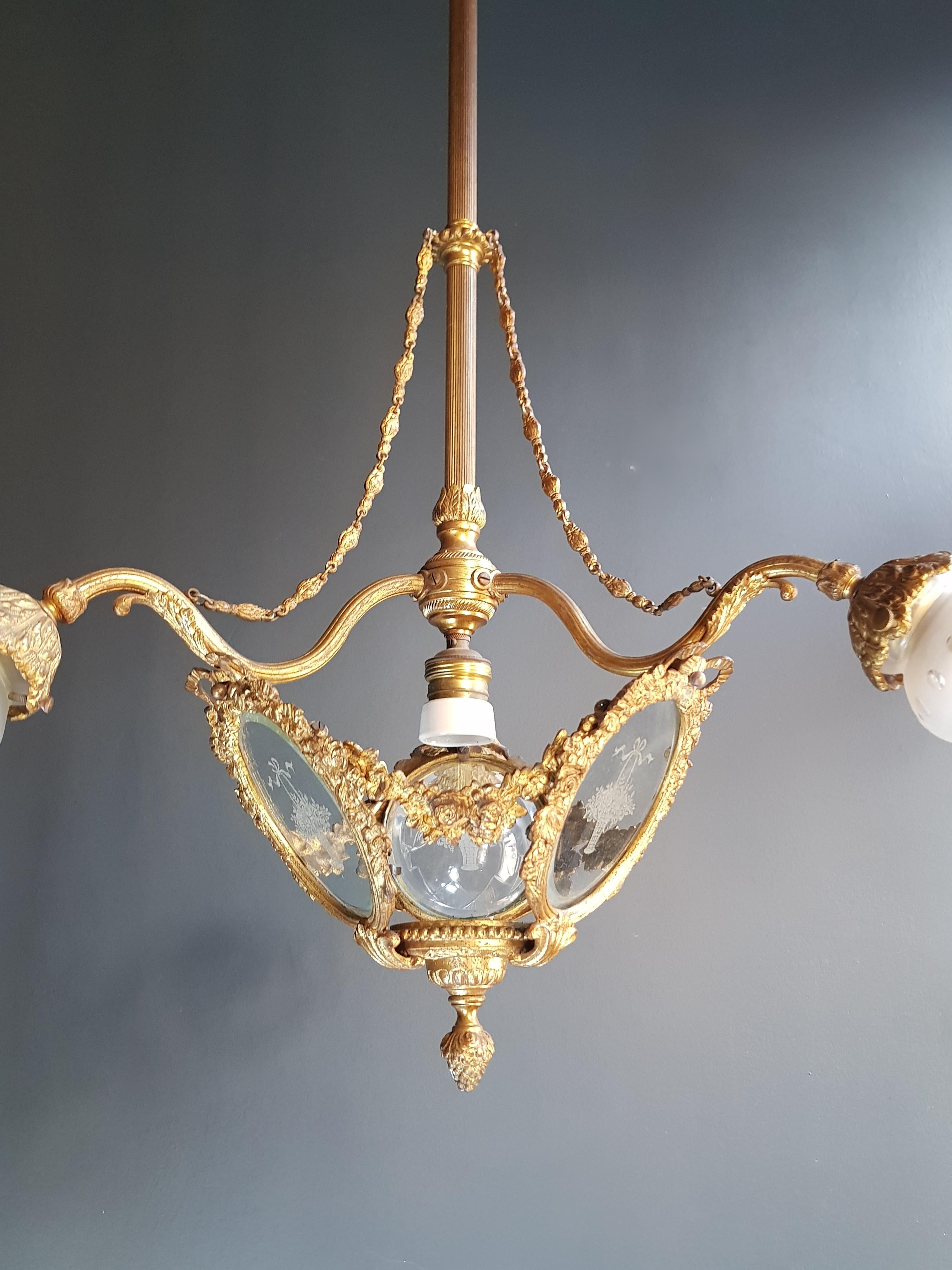 Européen Plafonnier Art Nouveau en laiton lustre lustré rare et ancien en vente