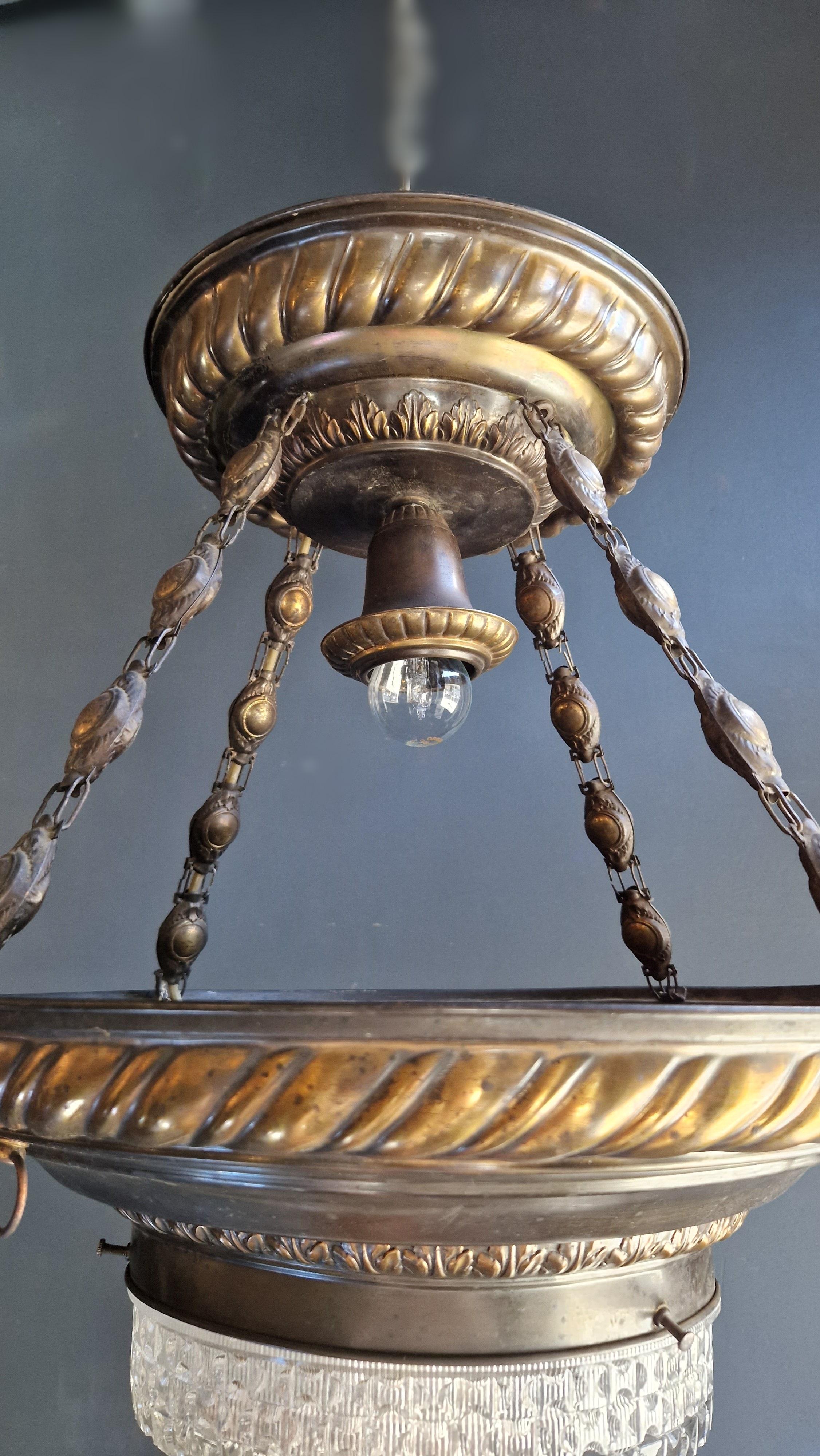Art Nouveau Brass Chandelier Lustre Ceiling Lamp Rarity Antique In Good Condition For Sale In Berlin, DE