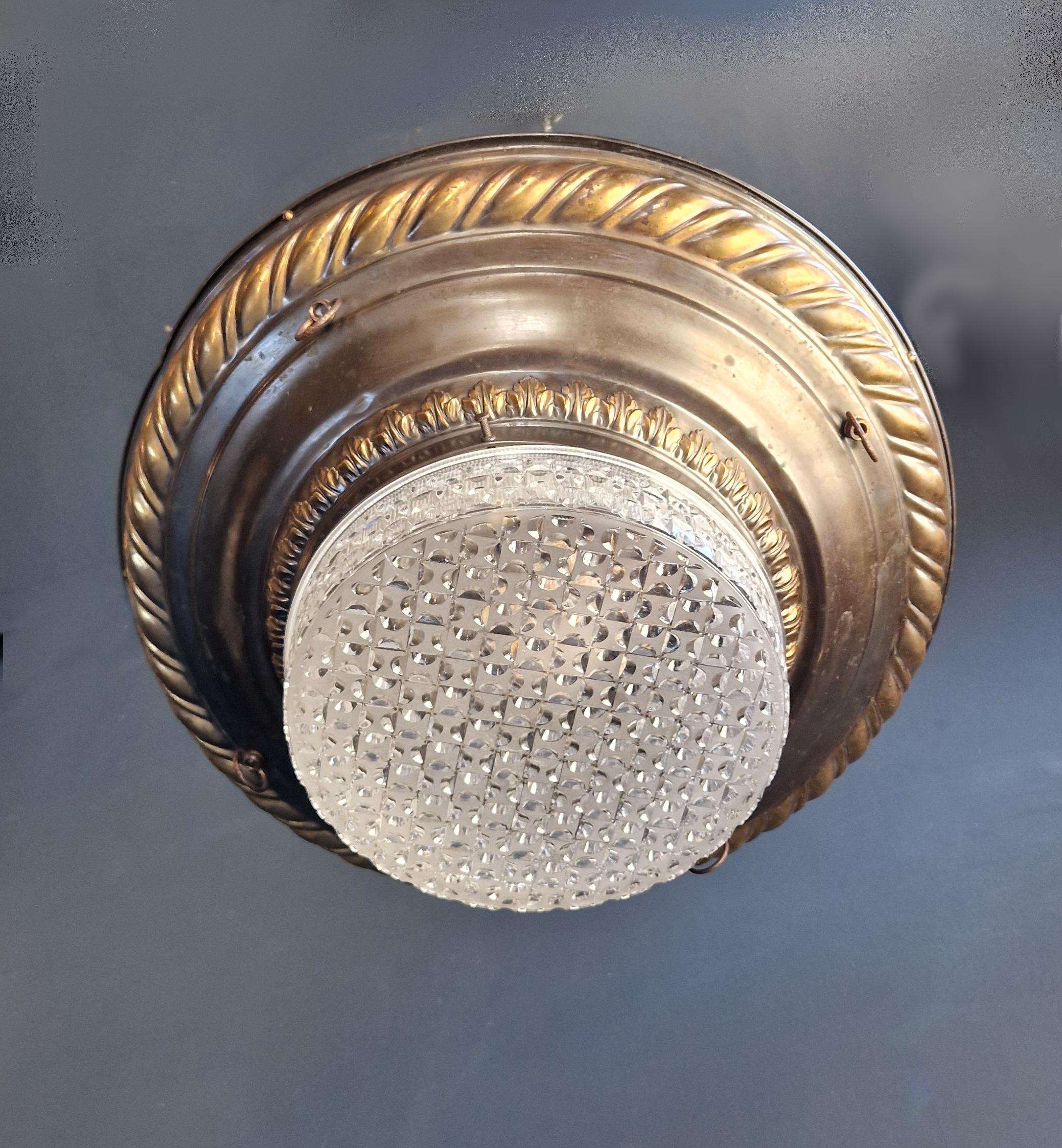 Early 20th Century Art Nouveau Brass Chandelier Lustre Ceiling Lamp Rarity Antique For Sale