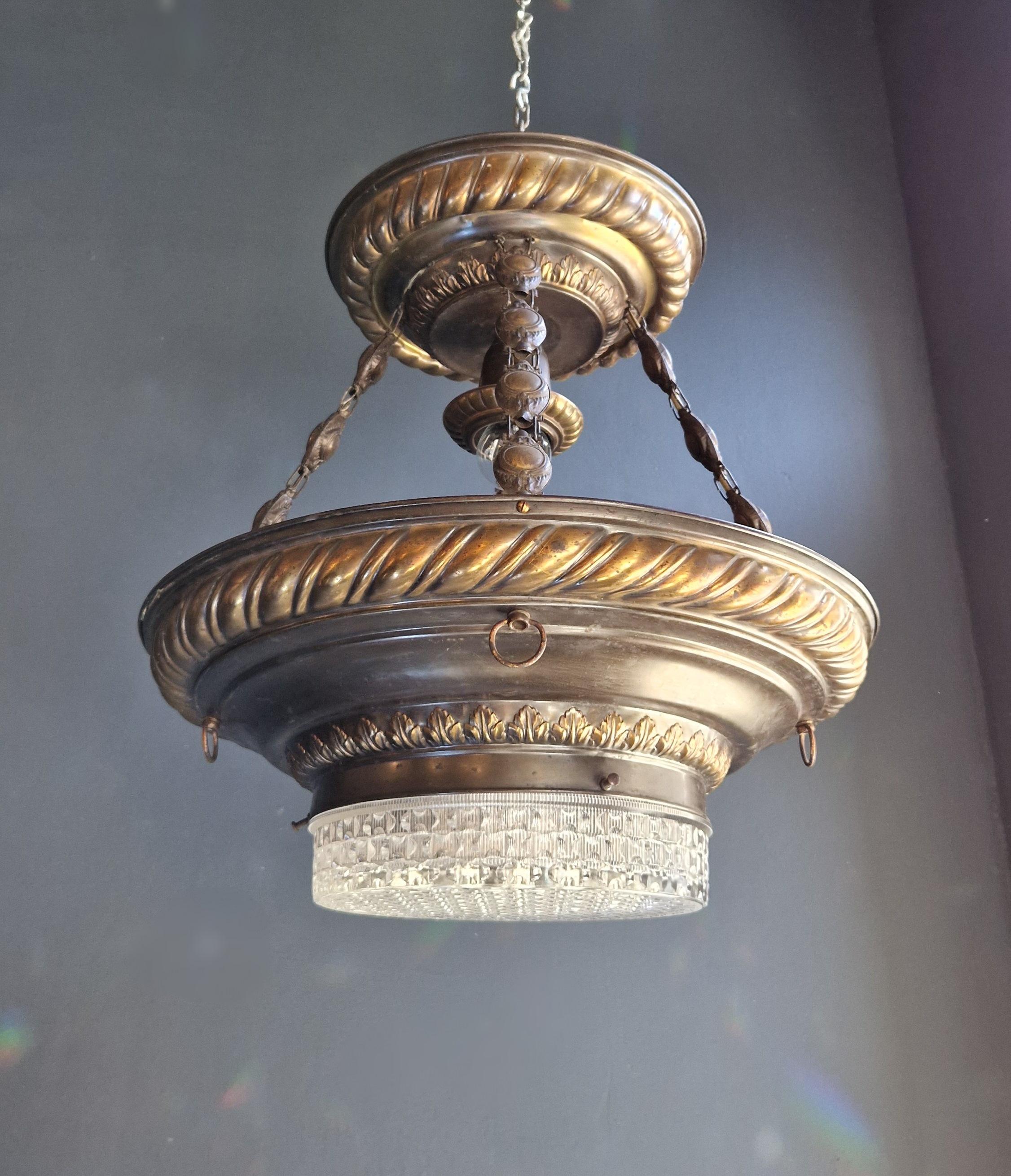 Art Nouveau Brass Chandelier Lustre Ceiling Lamp Rarity Antique For Sale 2