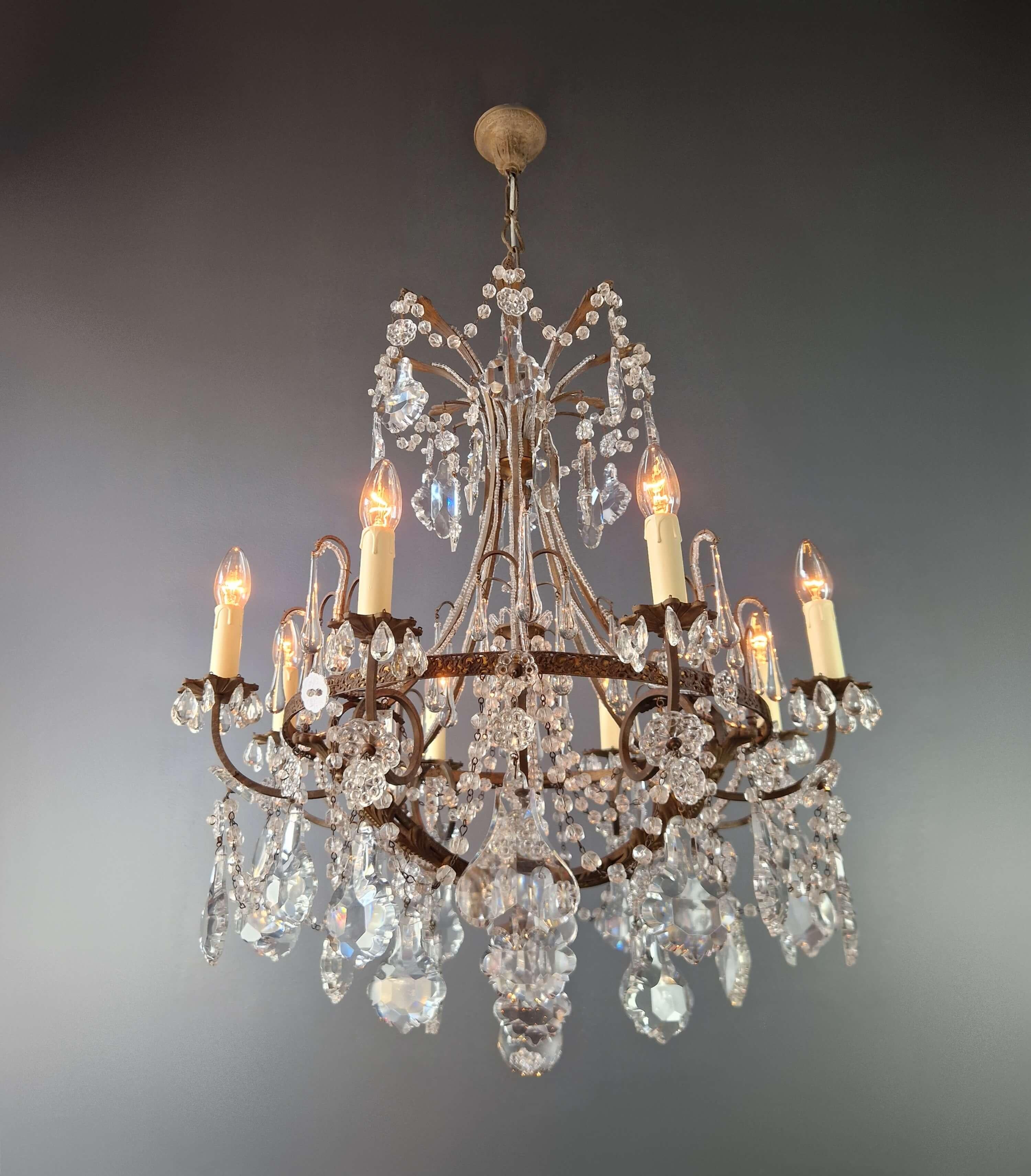 Early 20th Century Art Nouveau Brass Chandelier Lustre Ceiling Lamp Rarity Antique For Sale