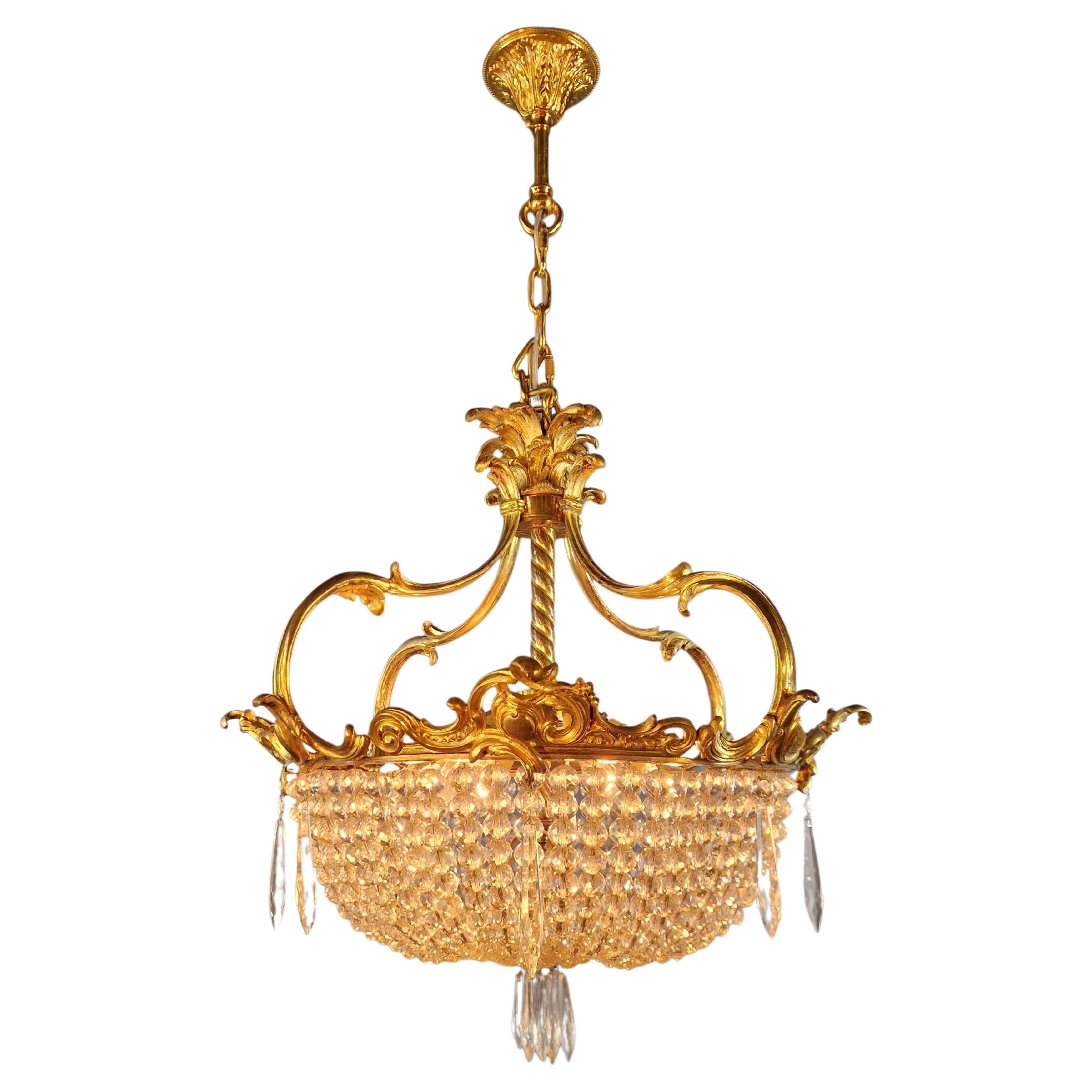 Art Nouveau Messing Kronleuchter Lüster Deckenlampe Rarität Antike