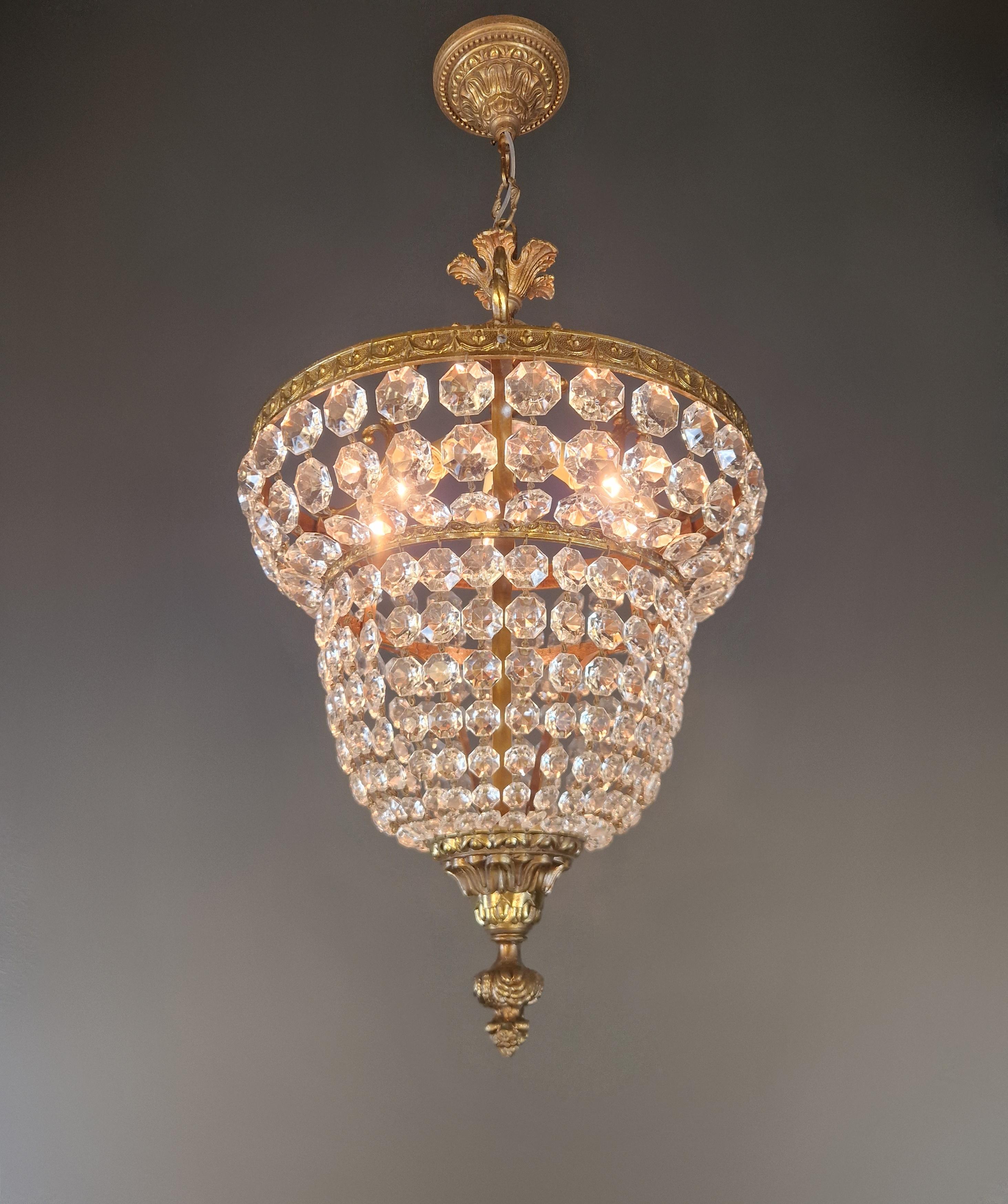 Noué à la main Art Nouveau Chandelier en laiton Lustre Plafonnier Rarity Antique Plafonnier en vente