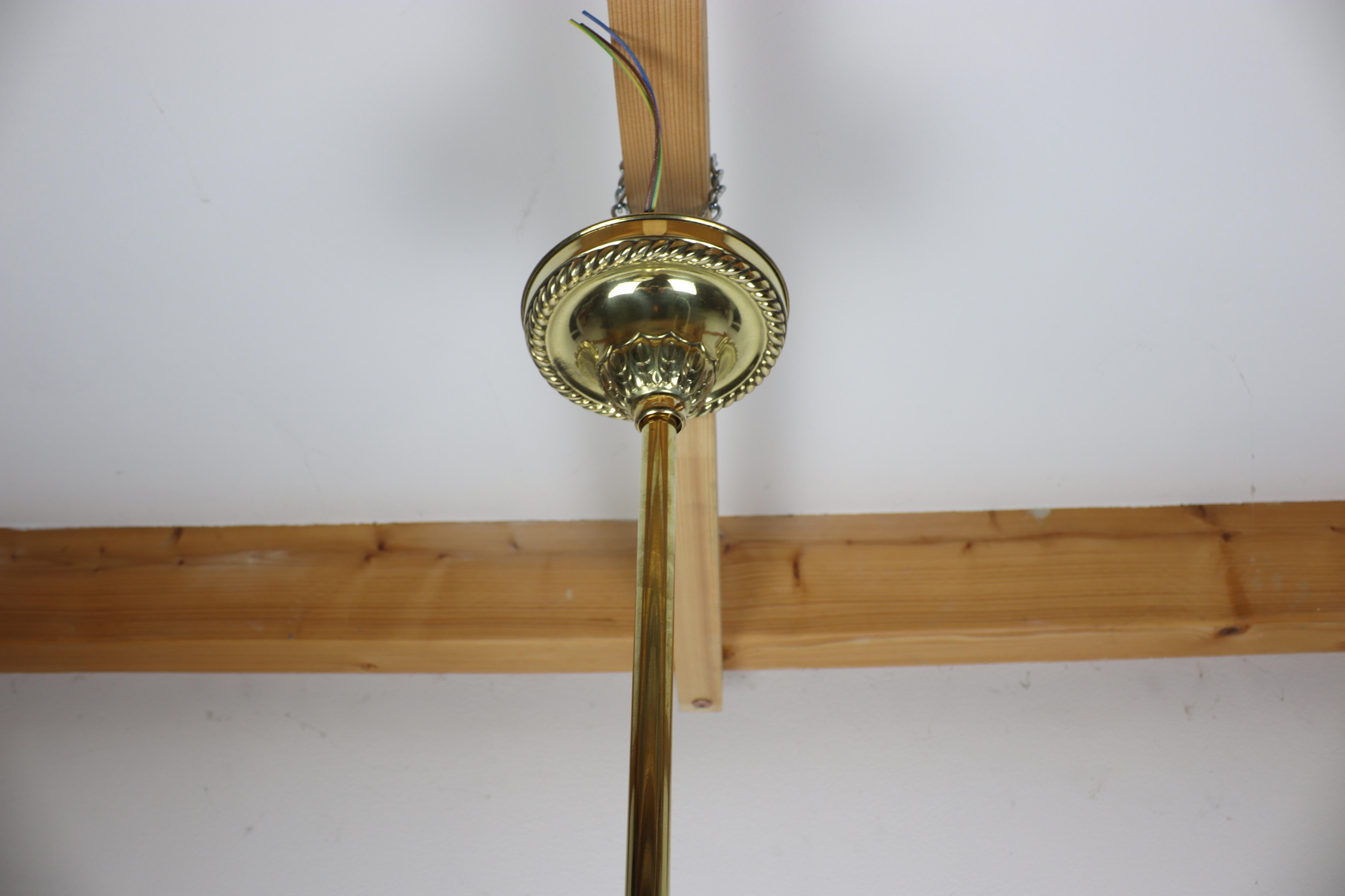 Art Nouveau Brass Chandelier with Embossed Elements For Sale 1