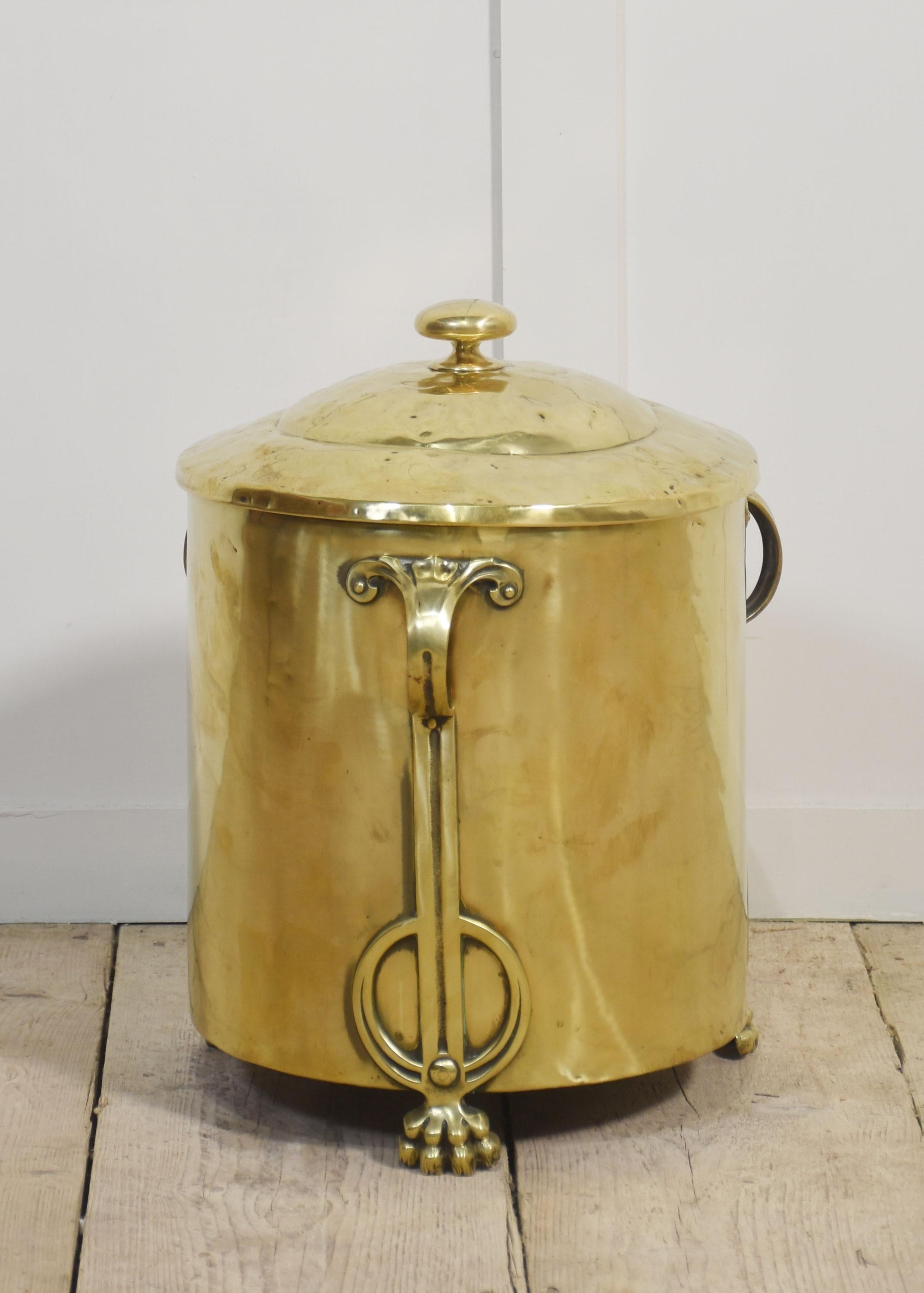 British Art Nouveau brass coal bin For Sale