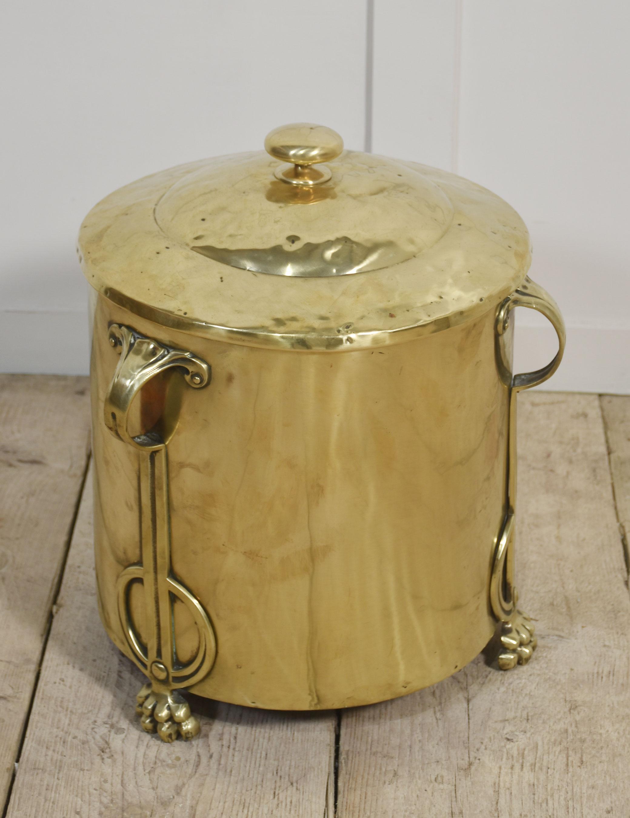 20th Century Art Nouveau brass coal bin For Sale