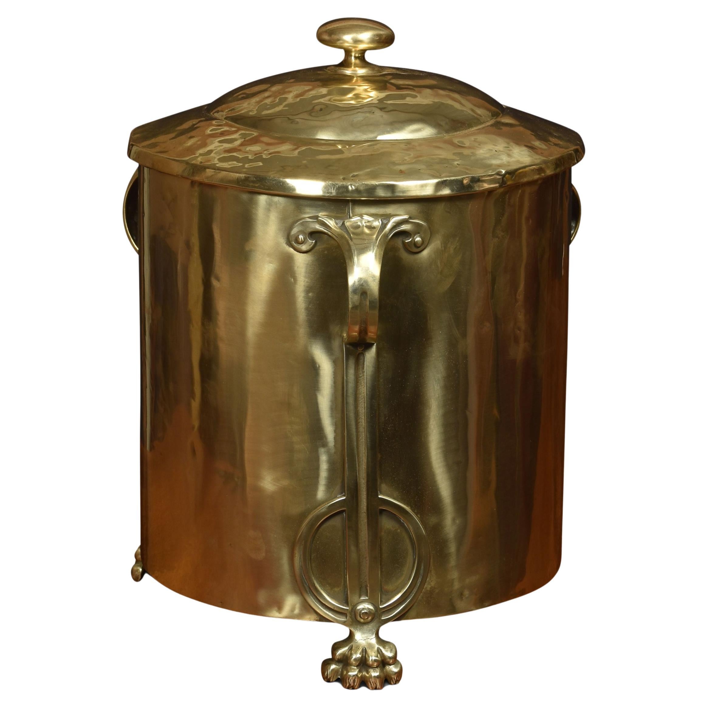 Art Nouveau Brass Coal Bin For Sale