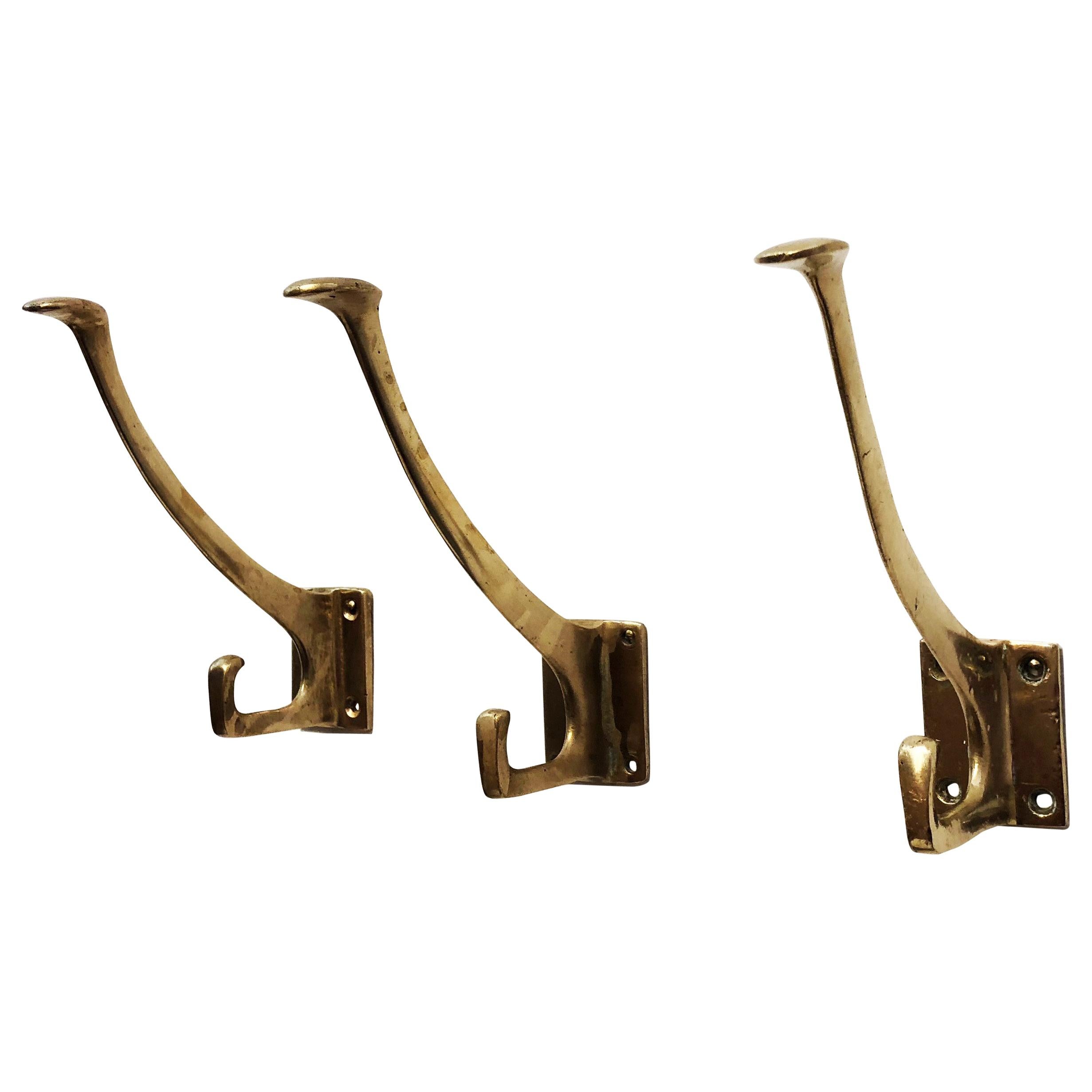 Coat Hooks Set of Three Made of Brass and Steel, Handcrafted