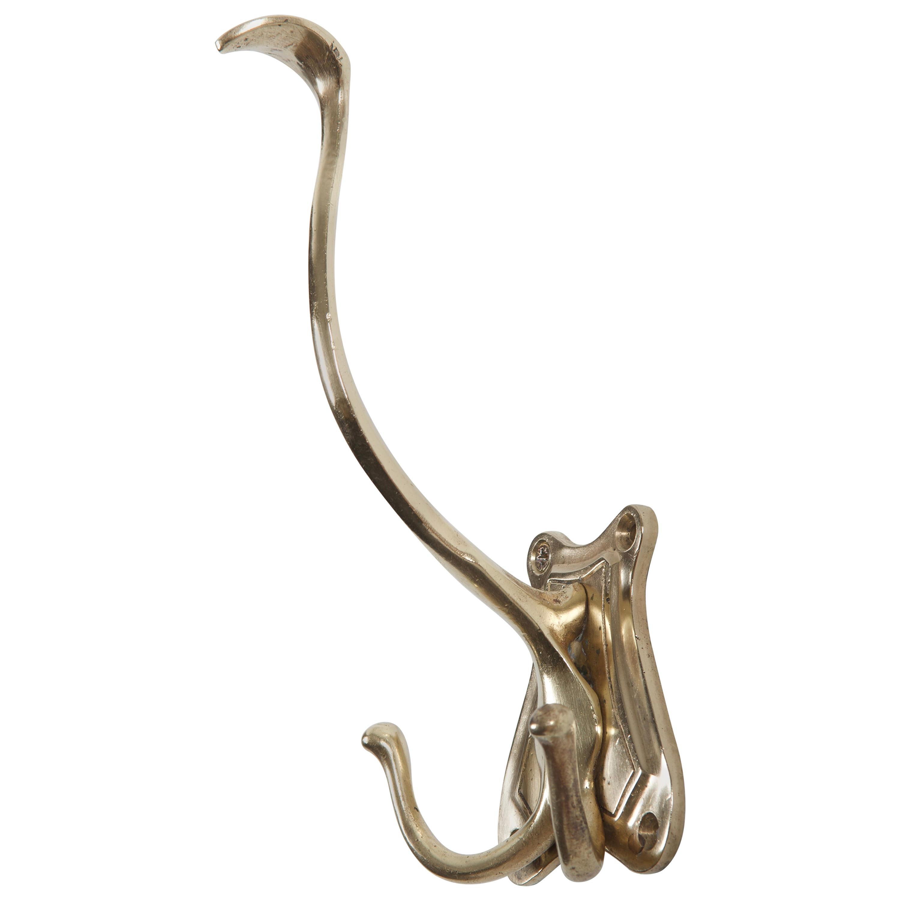 Art Nouveau Brass Coat Hook For Sale