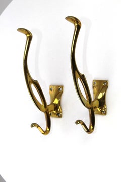 Art Nouveau Brass Coat Hooks, 1900s, Set of 5