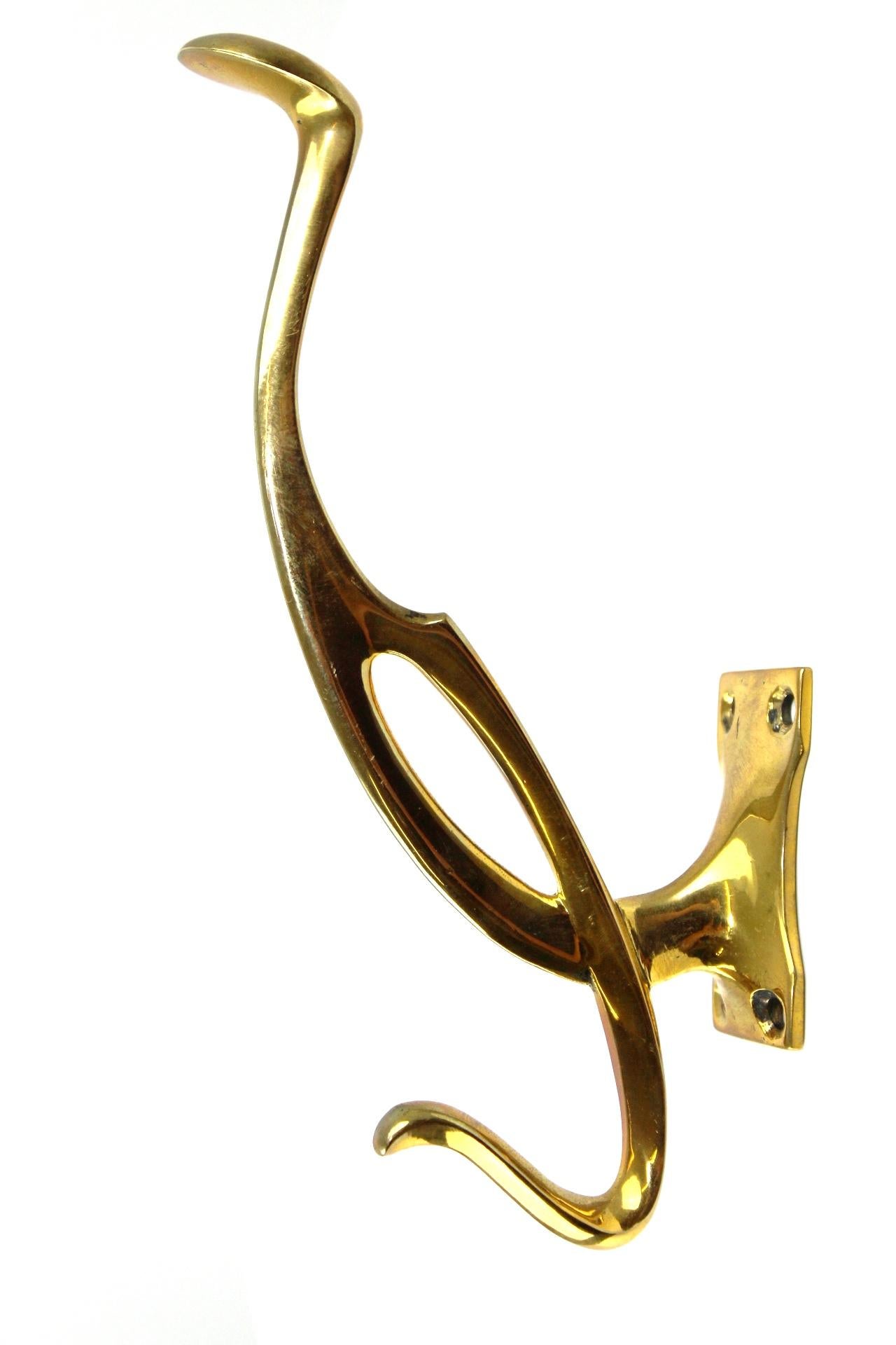 Austrian Art Nouveau Brass Coat Hooks, 1900s, Set of 5 For Sale