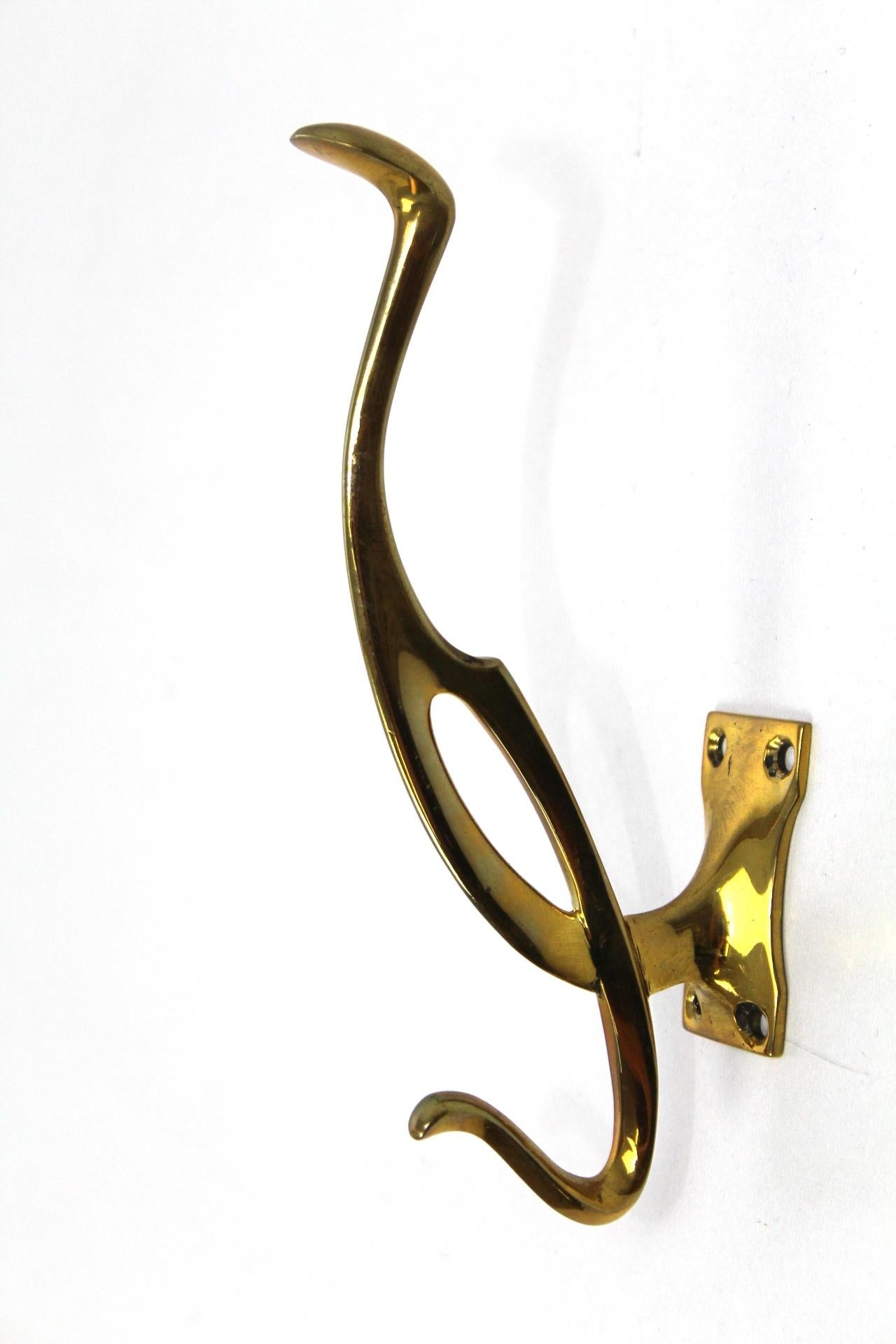 Cast Art Nouveau Brass Coat Hooks, 1900s, Set of 5 For Sale