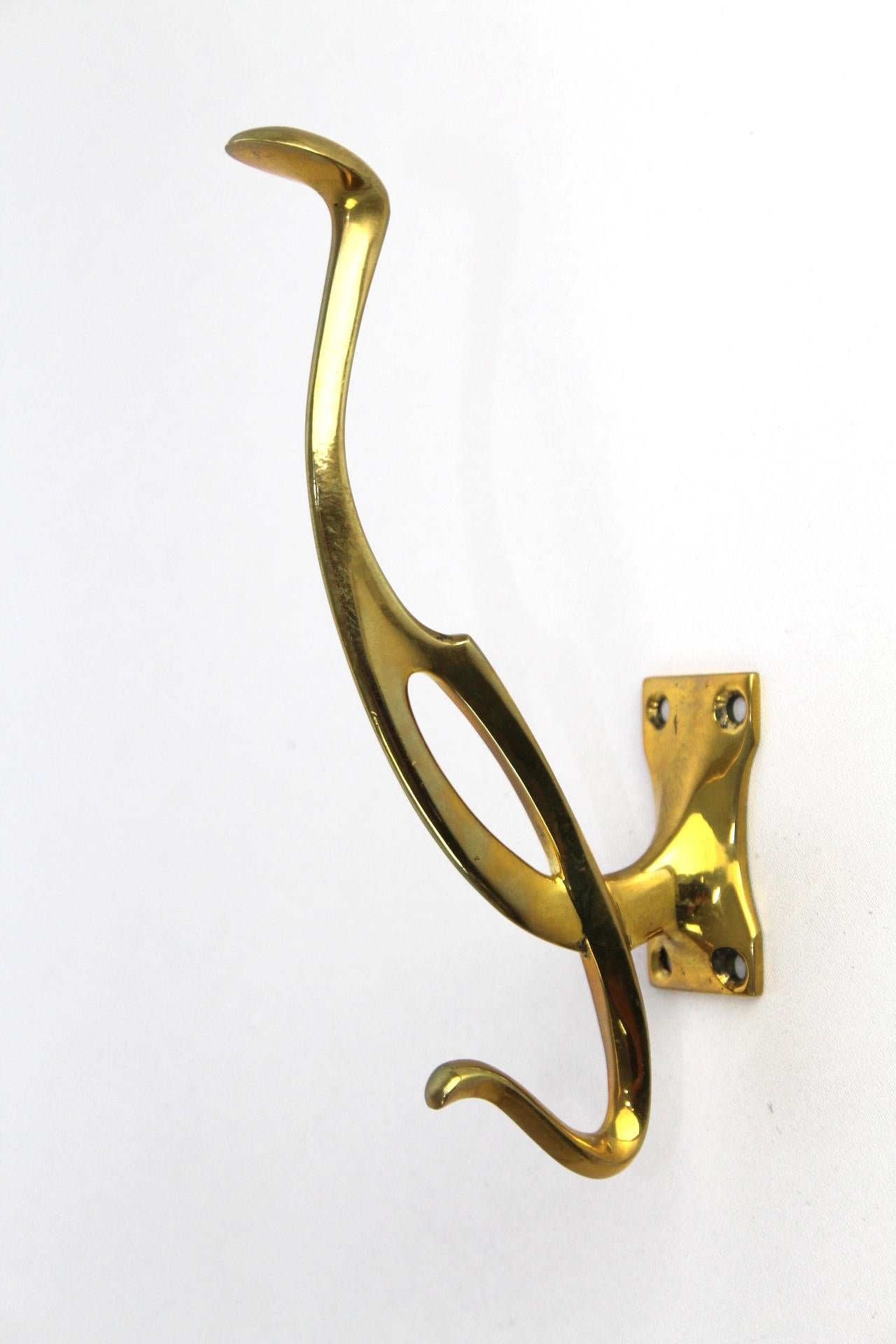 20th Century Art Nouveau Brass Coat Hooks, 1900s, Set of 5 For Sale