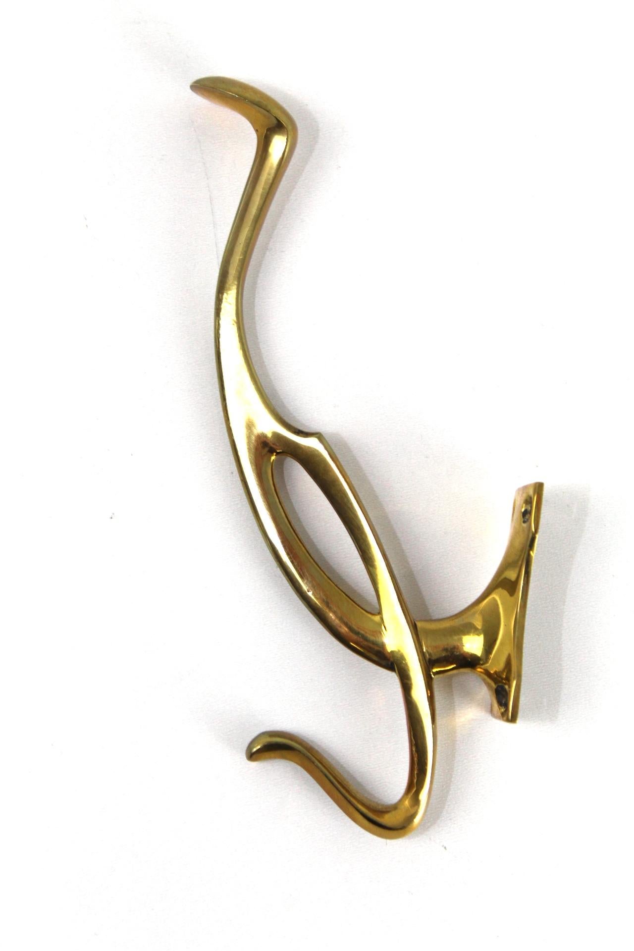 Art Nouveau Brass Coat Hooks, 1900s, Set of 5 For Sale 1