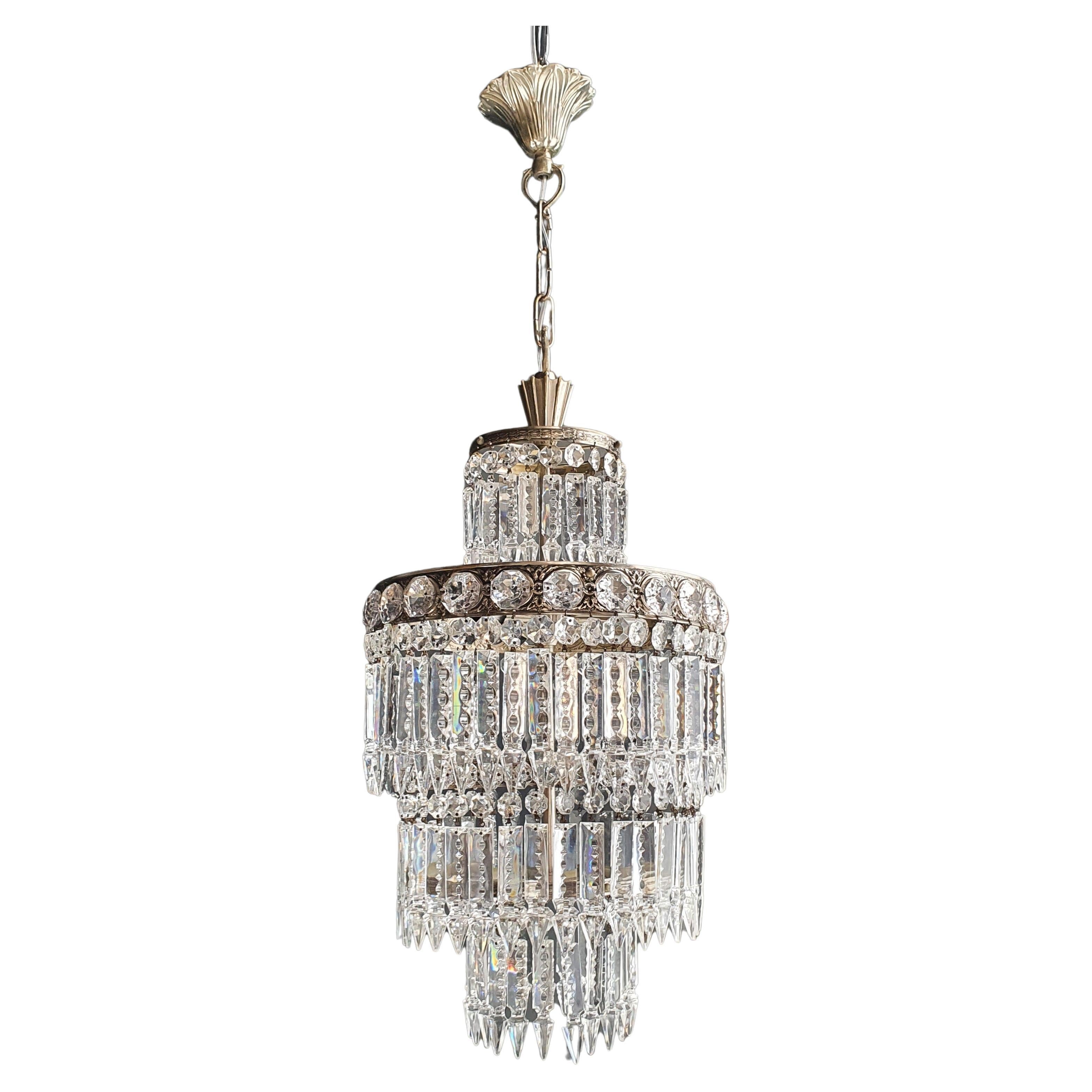 Art Nouveau Brass Crystal Chandelier Silver For Sale