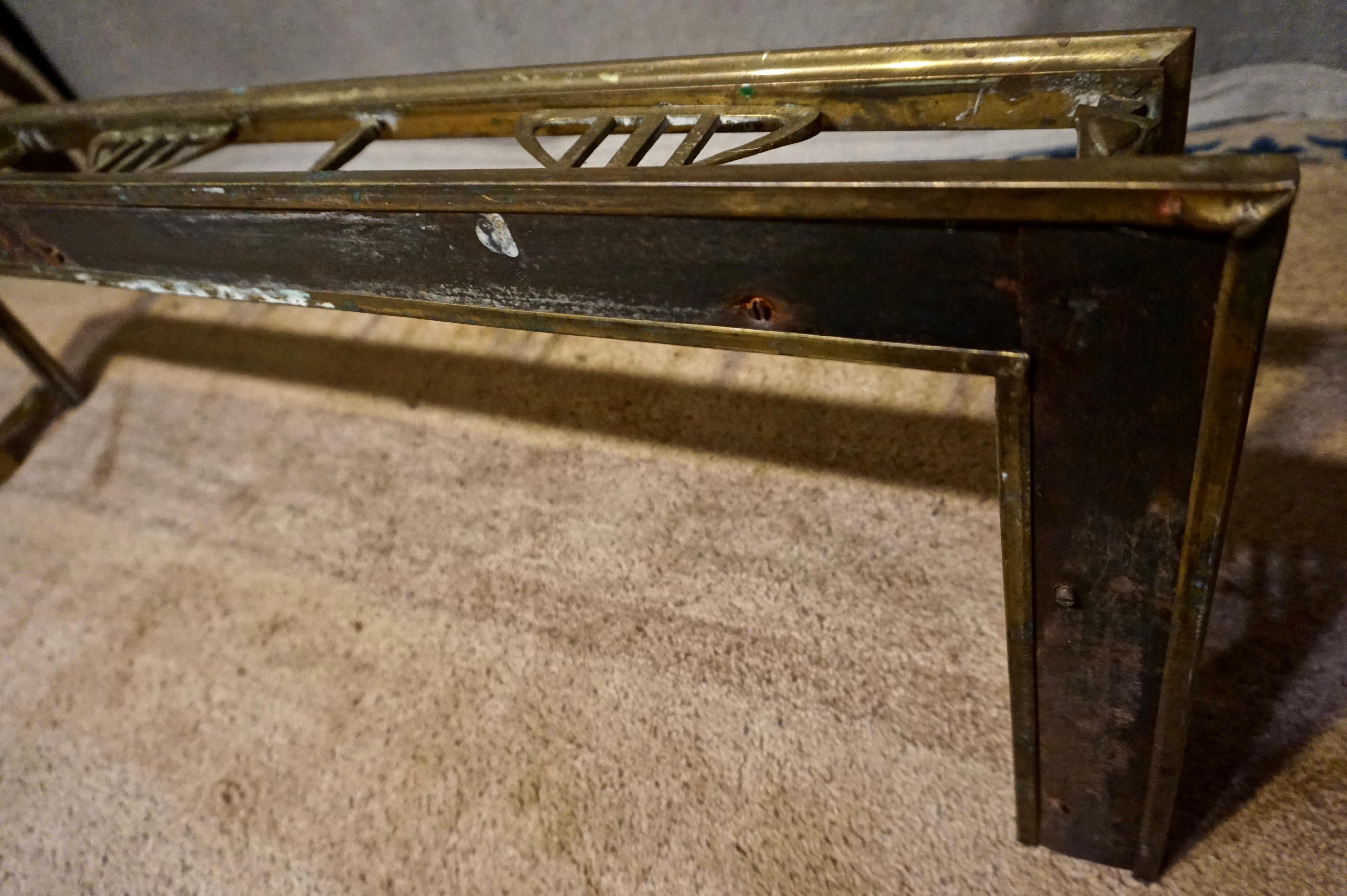 Art Nouveau Brass Fireplace Fender Surround Original Patina For Sale 1