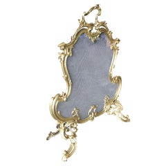 Art Nouveau Brass Fireplace Tool Set, Screen, Andiron, and Log Bucket Set