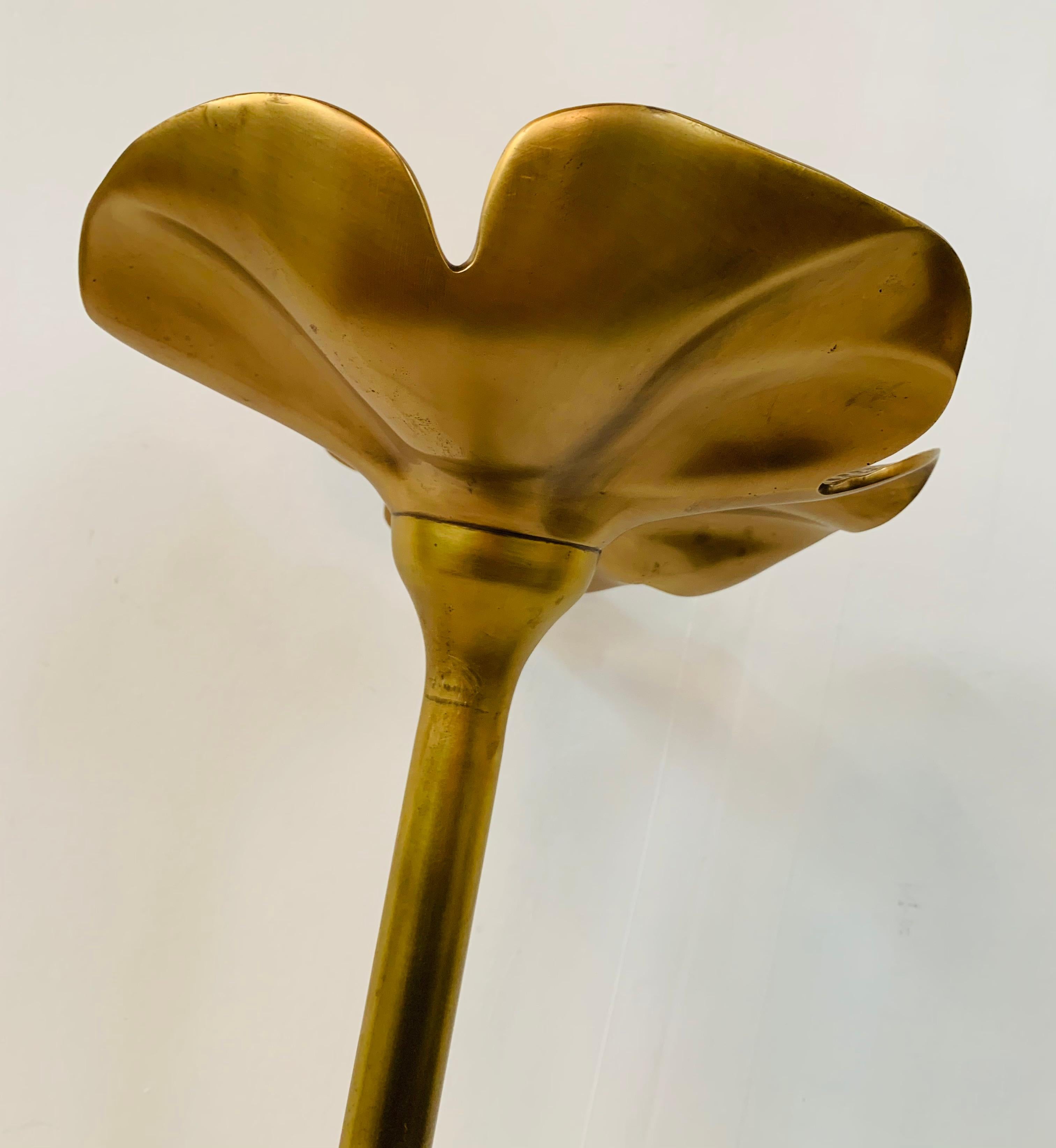 Art Nouveau Brass Flower Candleholder on Black Marble 5