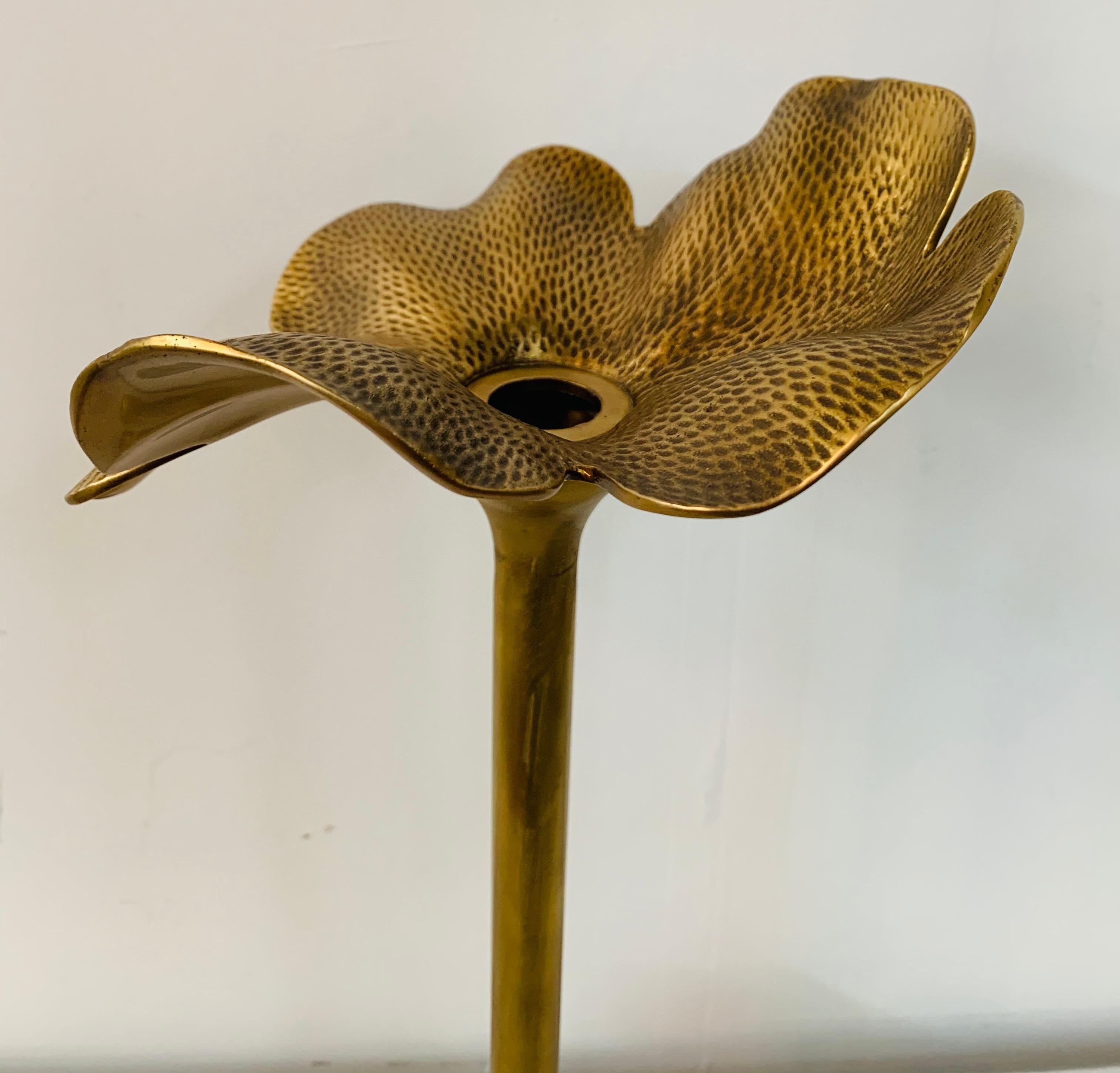 Art Nouveau Brass Flower Candleholder on Black Marble 3