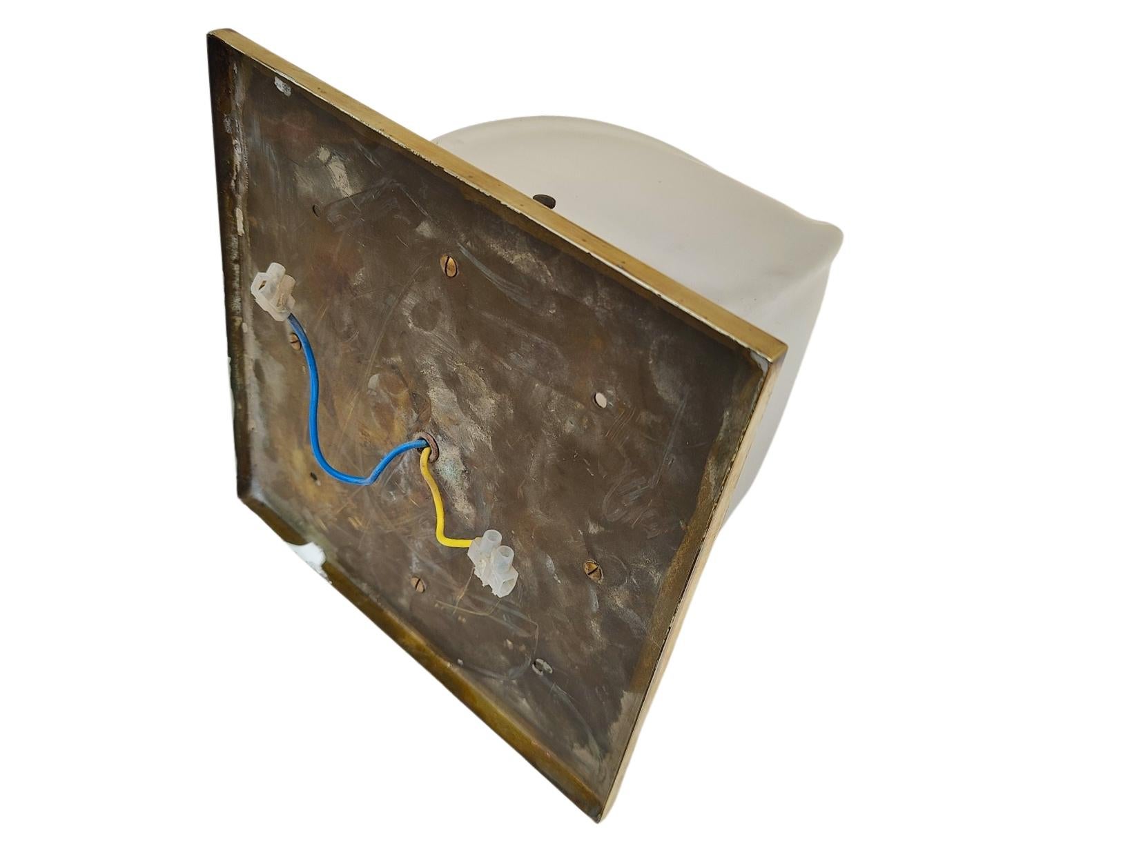 Art Nouveau Brass Flush Mount Ceiling Light with Frosted Glass Shade, circa 1910 For Sale 1