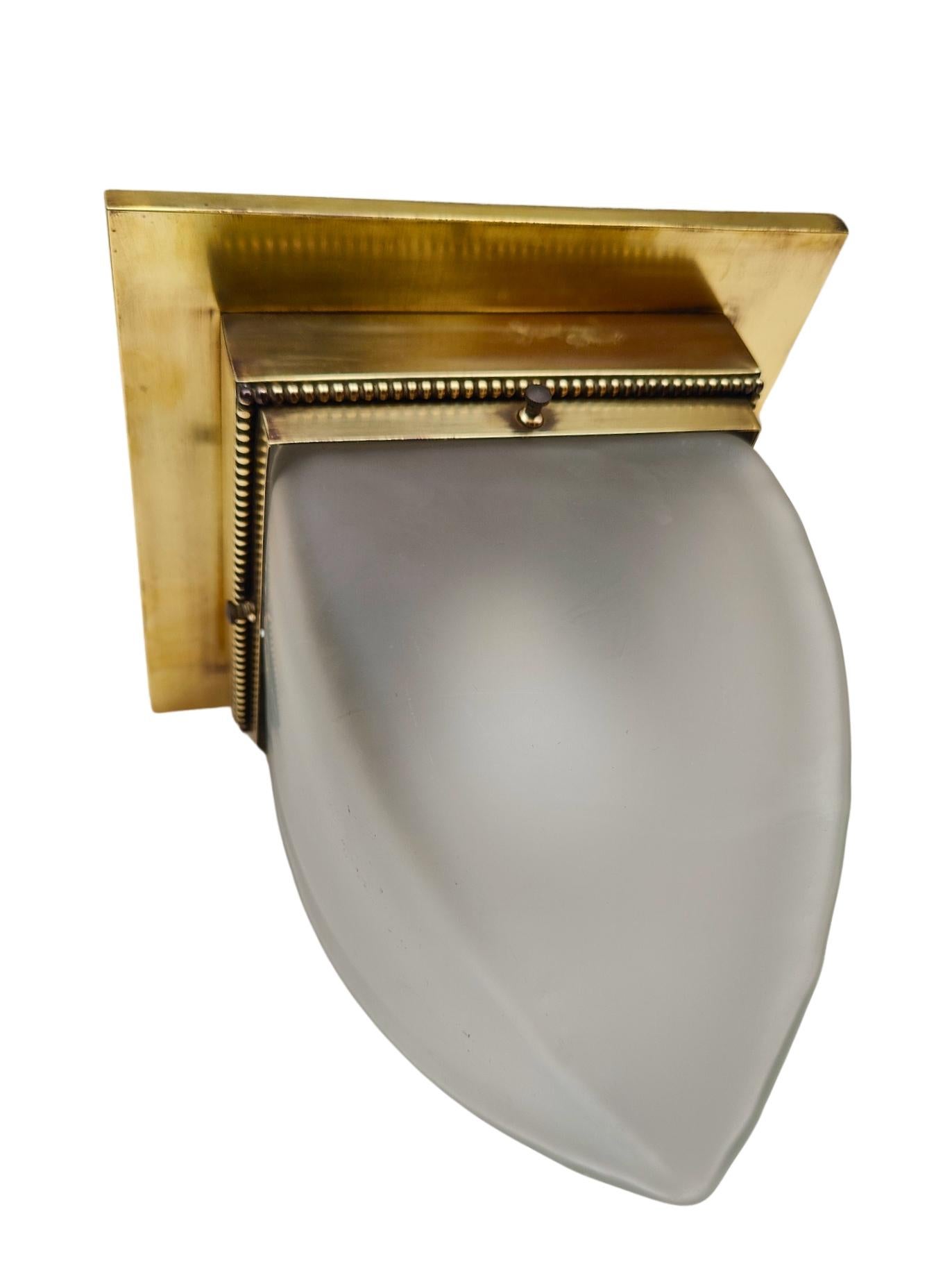 Art Nouveau Brass Flush Mount Ceiling Light with Frosted Glass Shade, circa 1910 For Sale 3