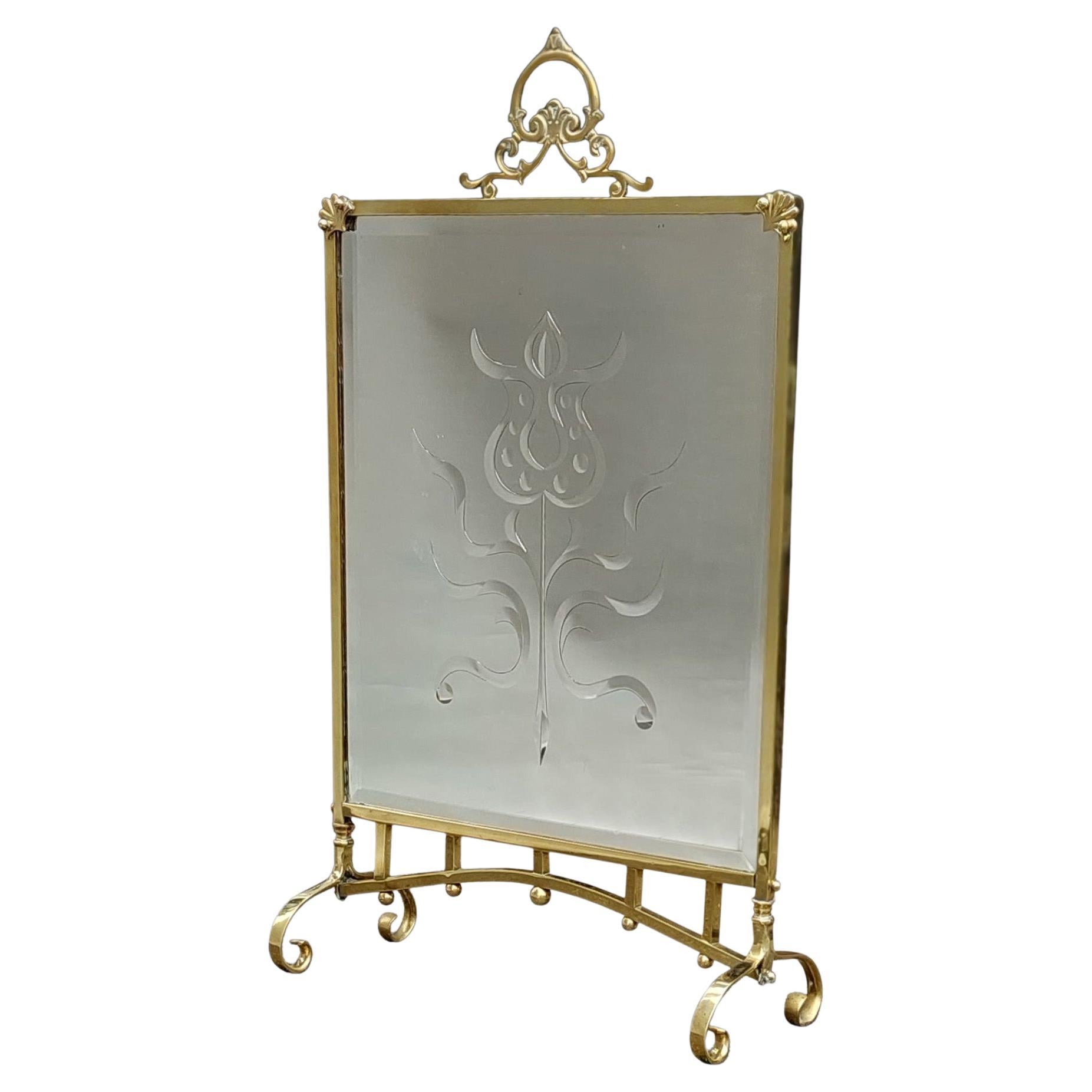 Art Nouveau Brass Framed Fire Screen For Sale